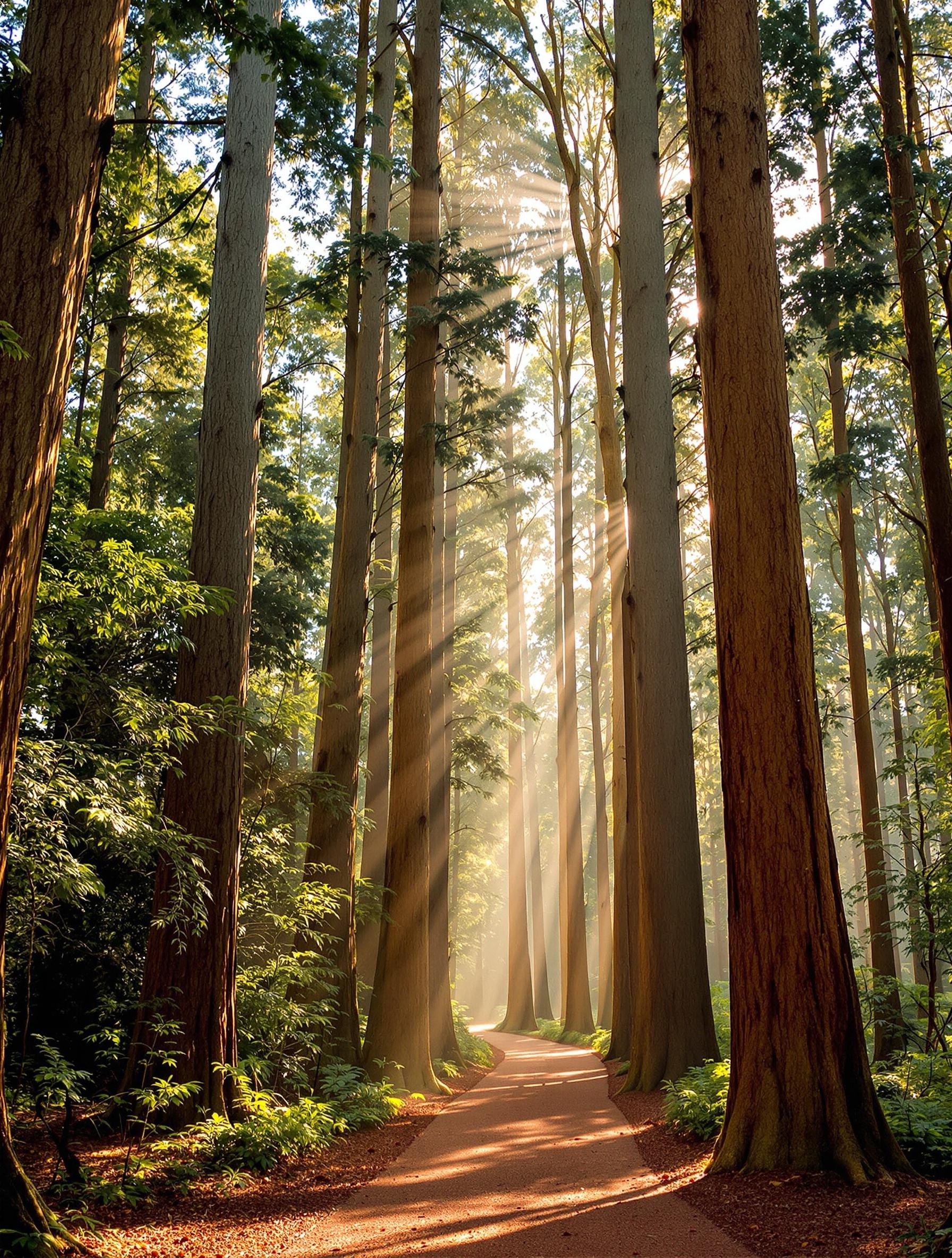 Allée de grands karri à Pemberton au cœur de la forêt