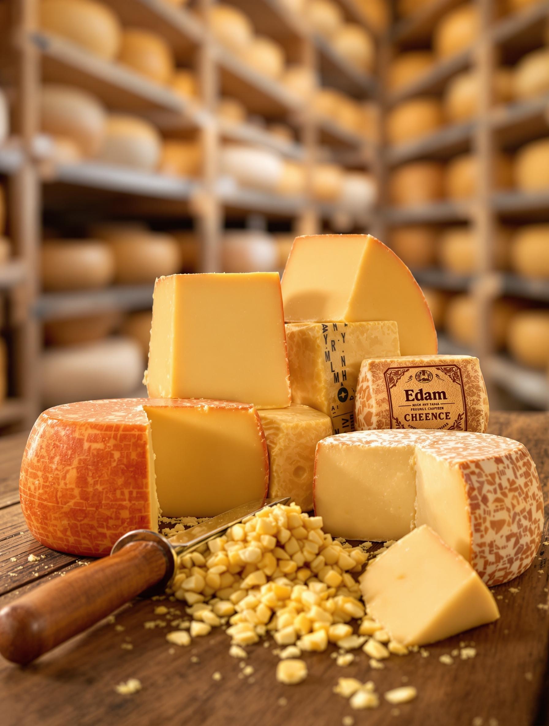 Assortiment de fromages néerlandais sur table en bois rustique