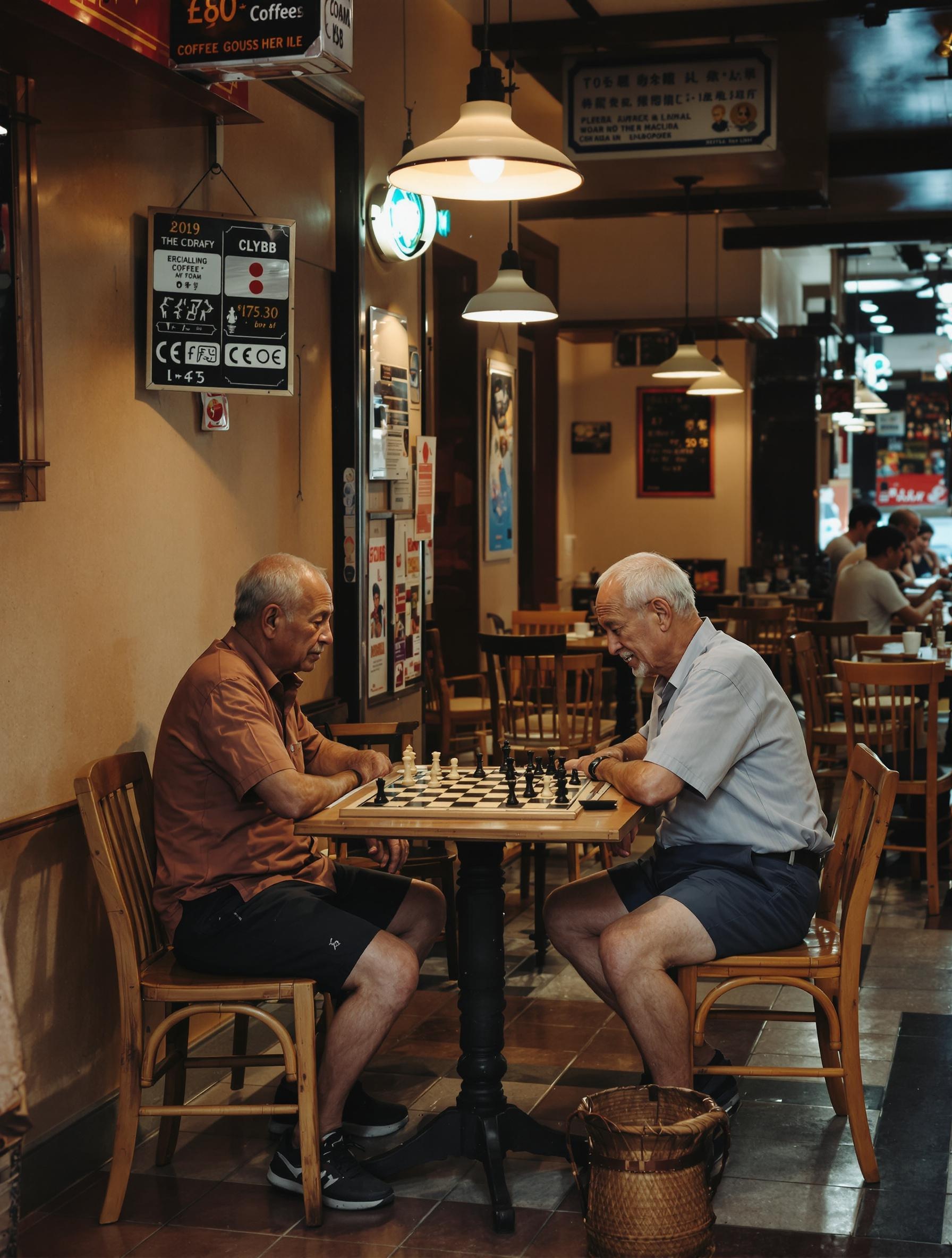 Scène de rue authentique à Singapour avec des locaux jouant aux échecs