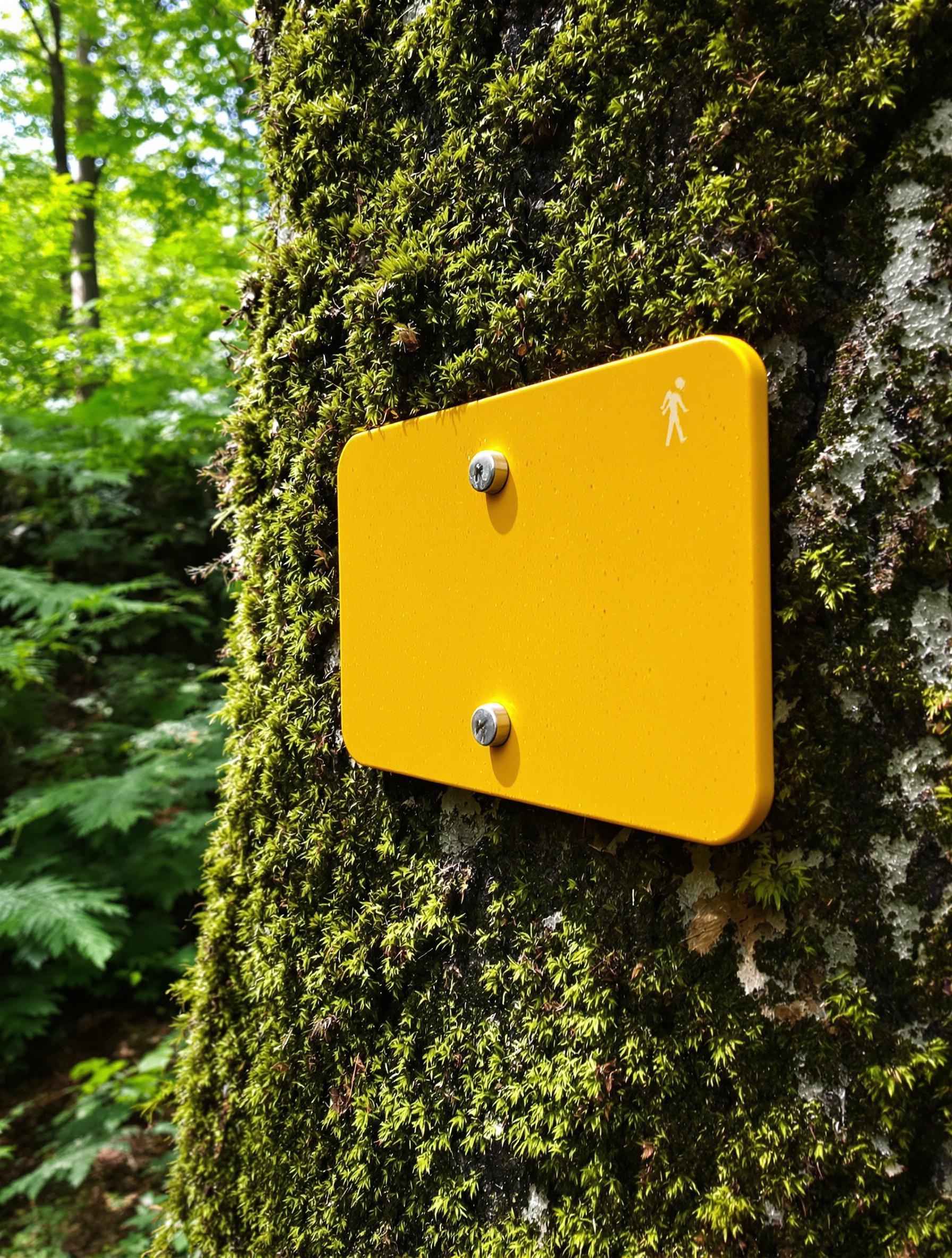 Balisage jaune randonnée Gorges Toul Goulic sous-bois mousse