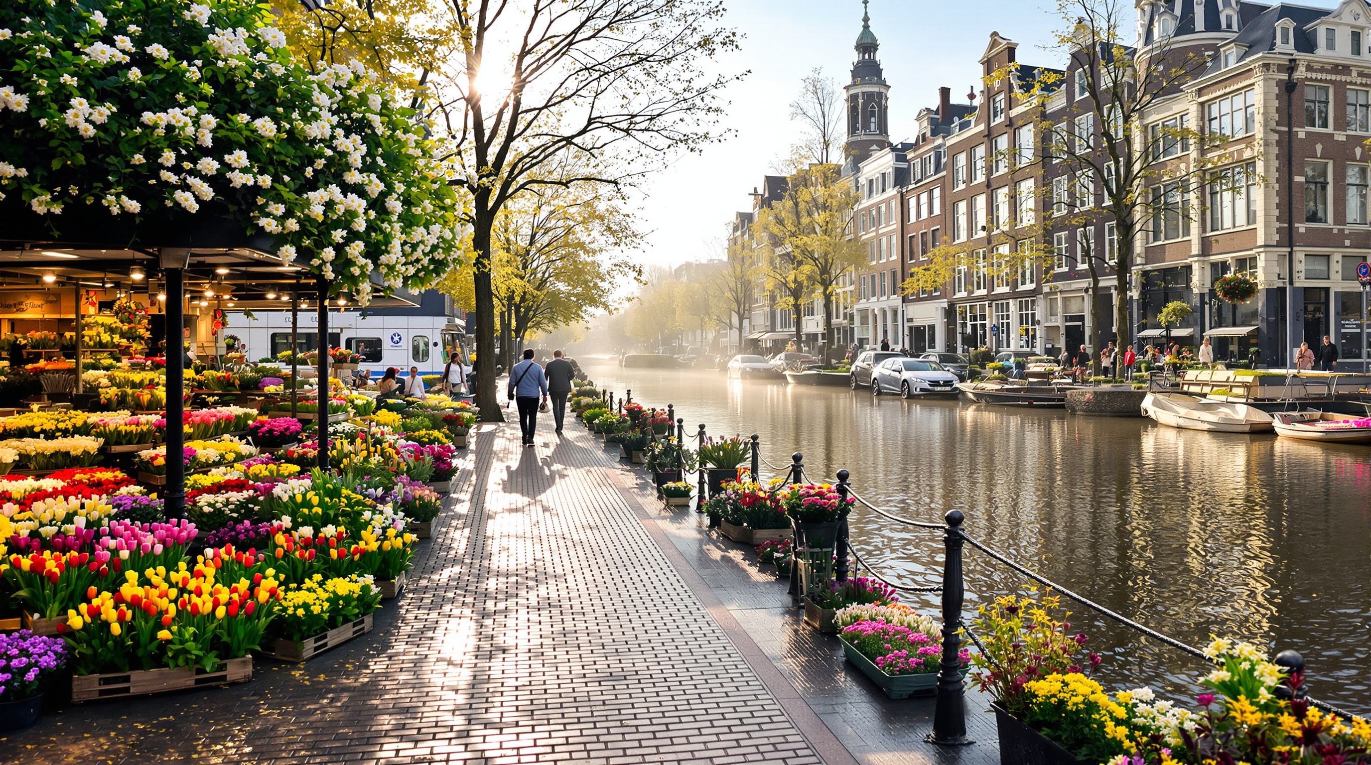 Photo du Bloemenmarkt en matinée, avant l'afflux des visiteurs.