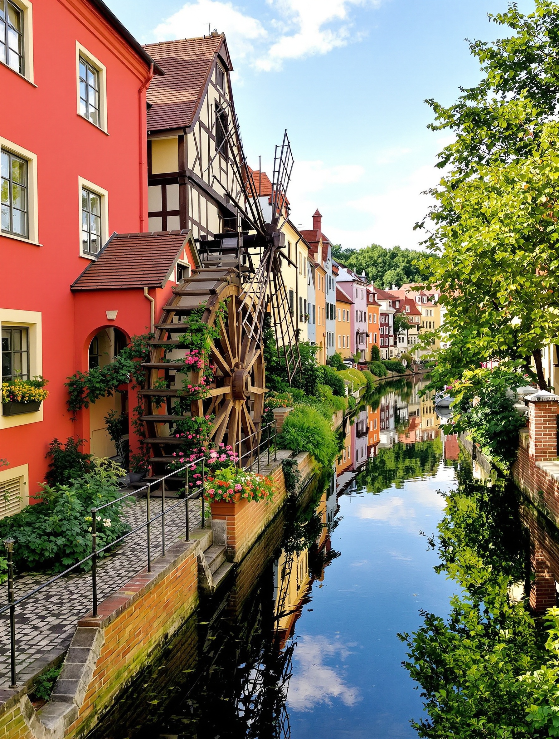 Canal Čertovka pittoresque sur l'île de Kampa avec maisons colorées et vieux moulin.