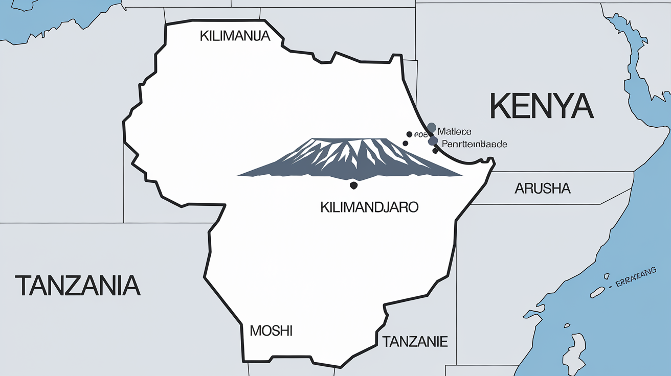 Carte du Kilimandjaro en Tanzanie avec Moshi et Arusha