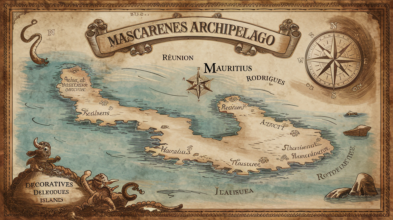 Carte ancienne des Mascareignes : La Réunion, Maurice et Rodrigues