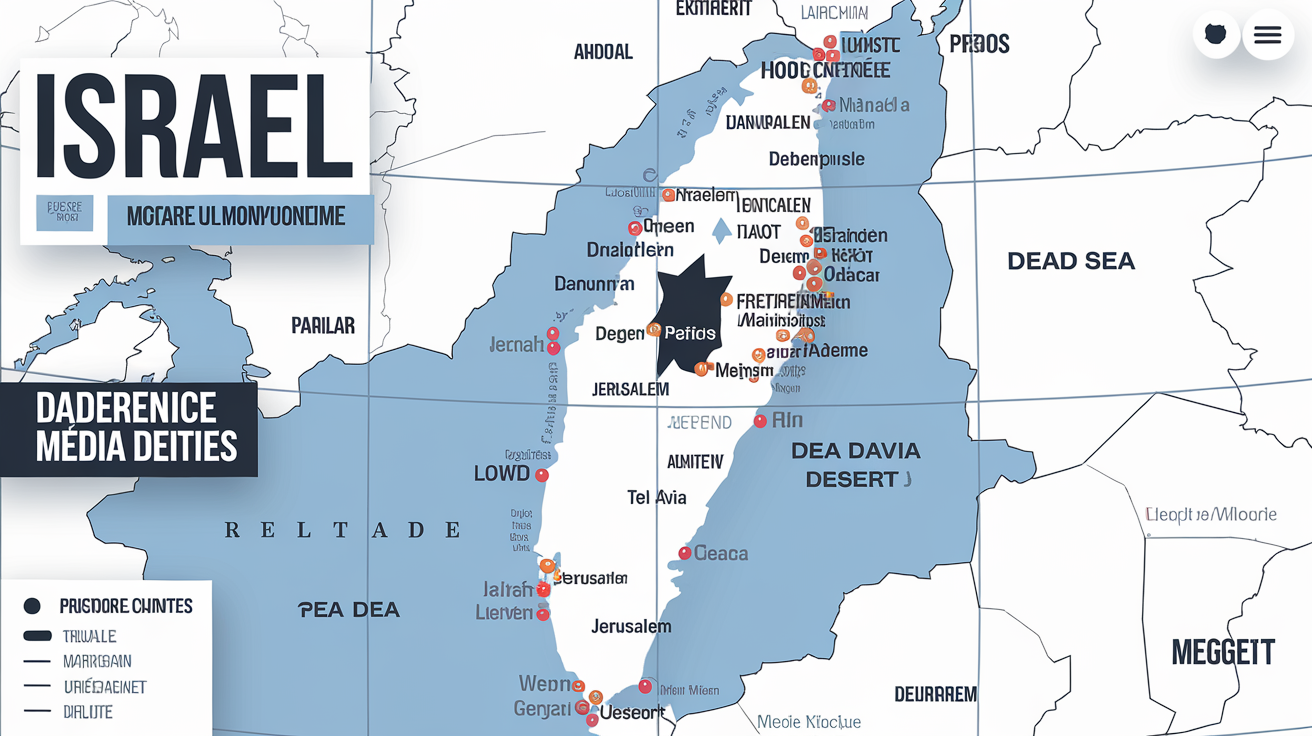 Carte géographique moderne d'Israël avec ses voisins, Jérusalem et Tel-Aviv en évidence