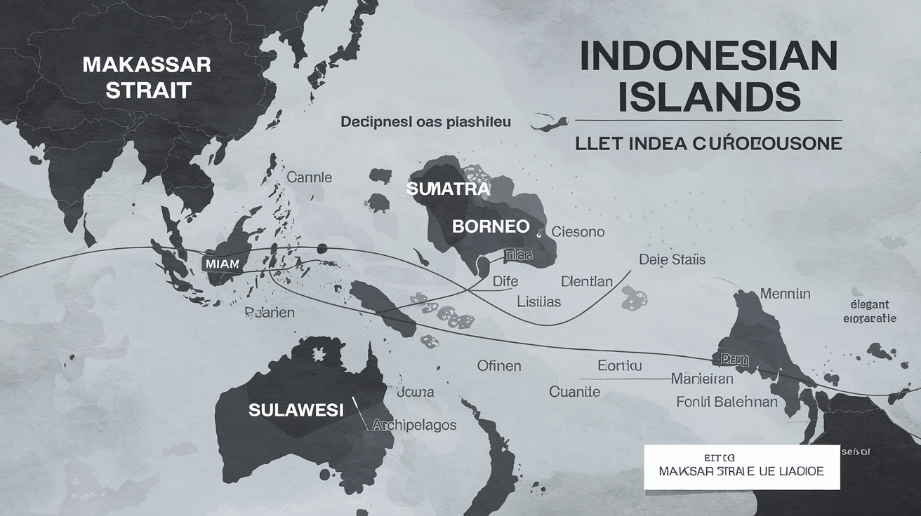 Carte illustrée des îles équatoriales d'Indonésie : Sumatra, Bornéo, Sulawesi et archipels voisins.