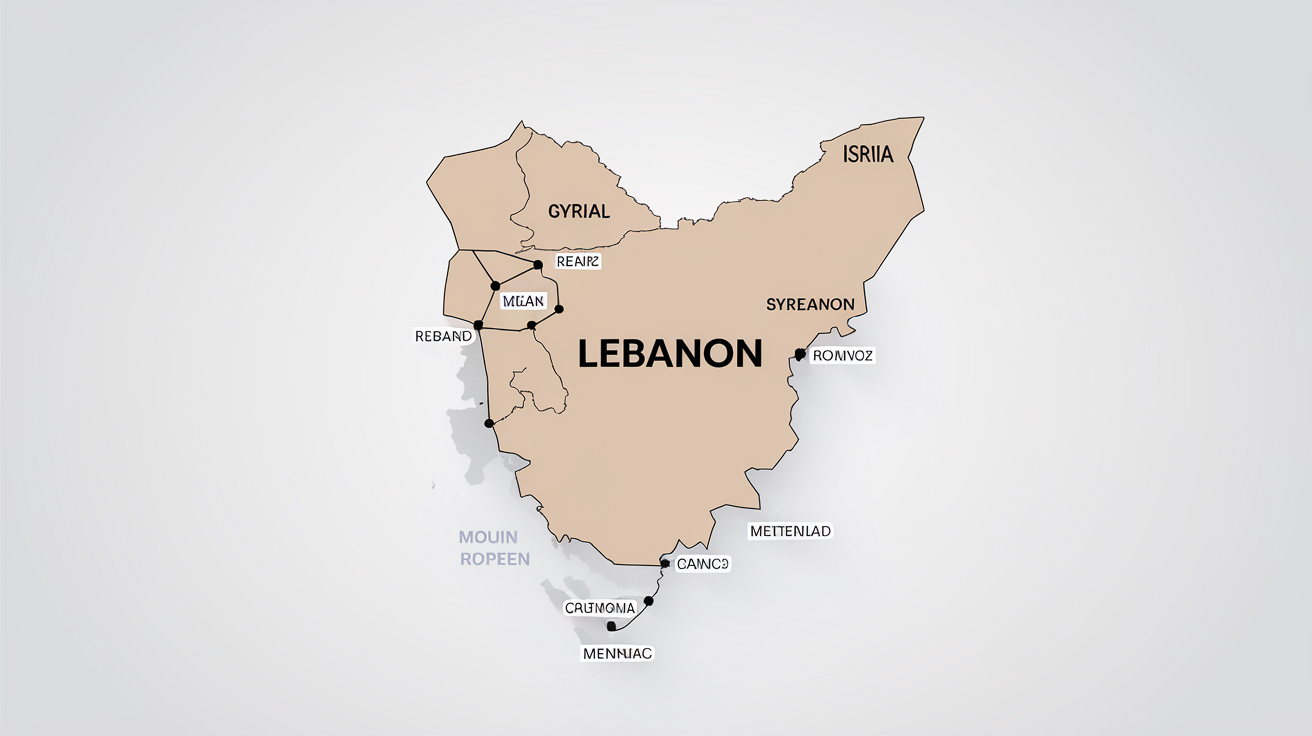 Carte du Levant mettant en avant le Liban face à la Syrie, Israël et la Méditerranée