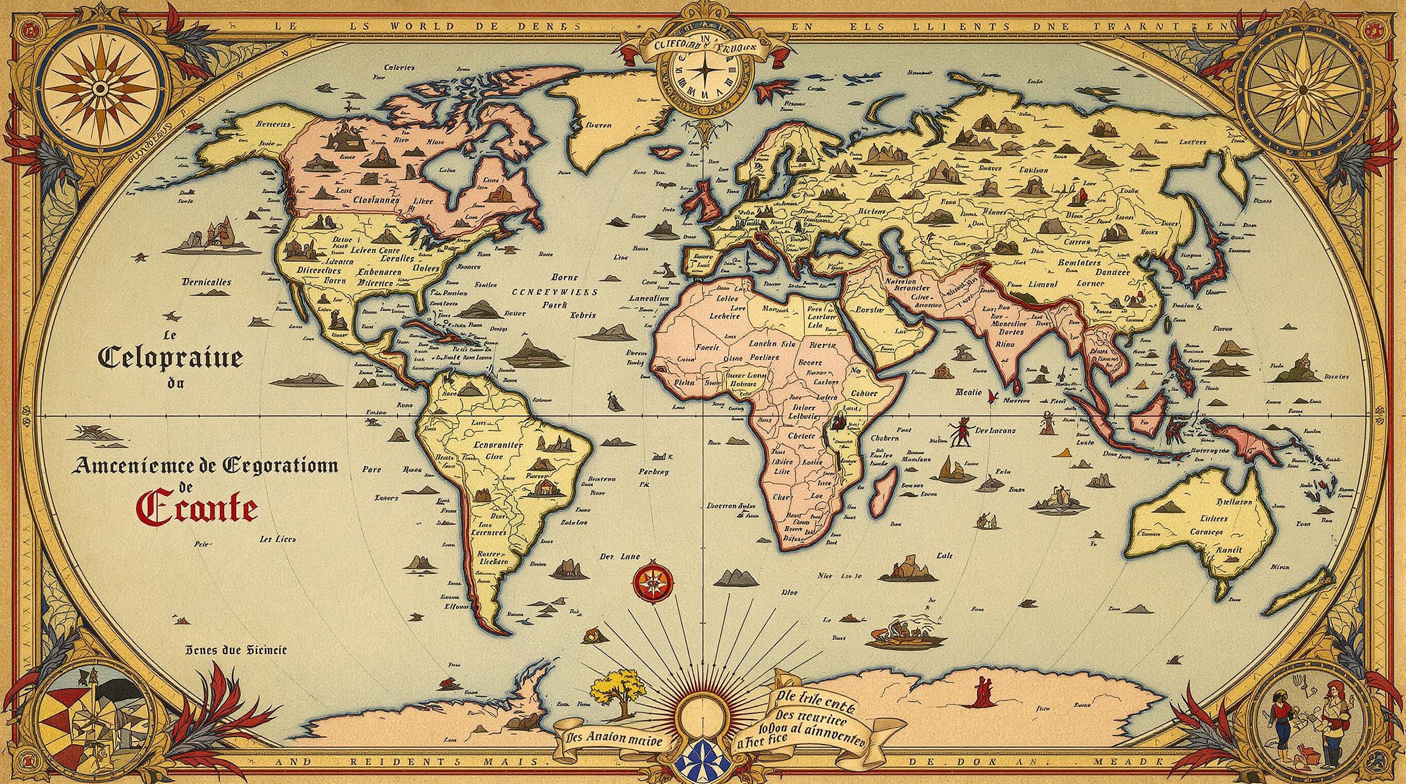 Carte ancienne illustrant les centres religieux et les monstres marins imaginés par nos ancêtres.