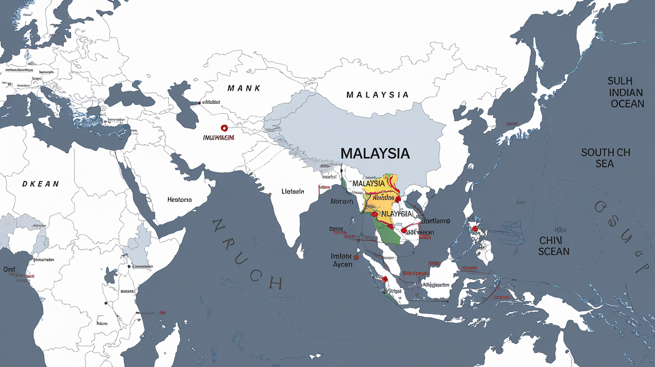 Carte du monde ou de l'Asie du Sud-Est mettant clairement en évidence la Malaisie