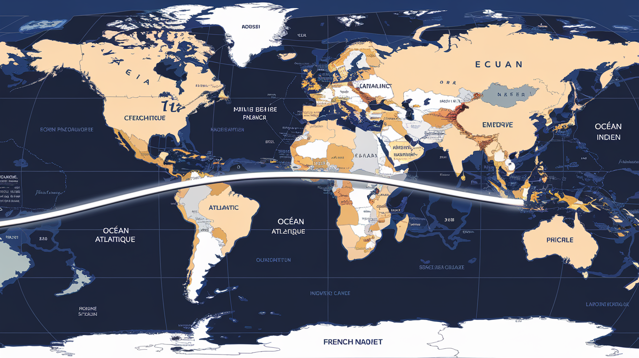 Carte mondiale montrant la trajectoire de l’équateur sur les continents et océans.