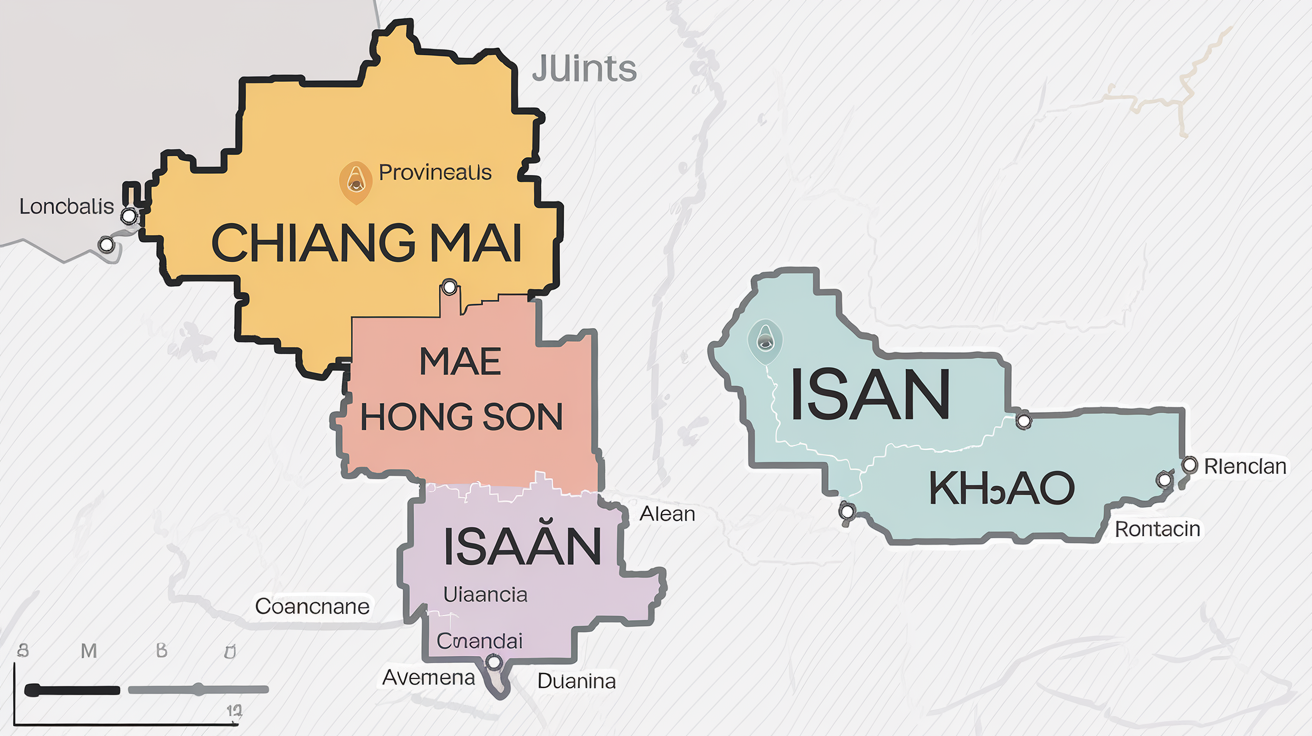Carte des régions Nord et Nord-Est de la Thaïlande