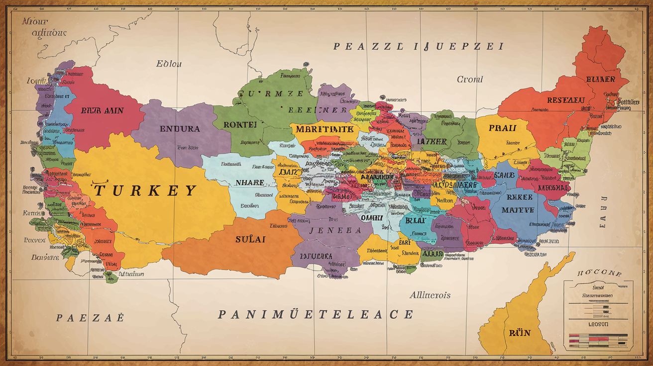 Carte lisible des 81 provinces turques avec codes et couleurs distinctes