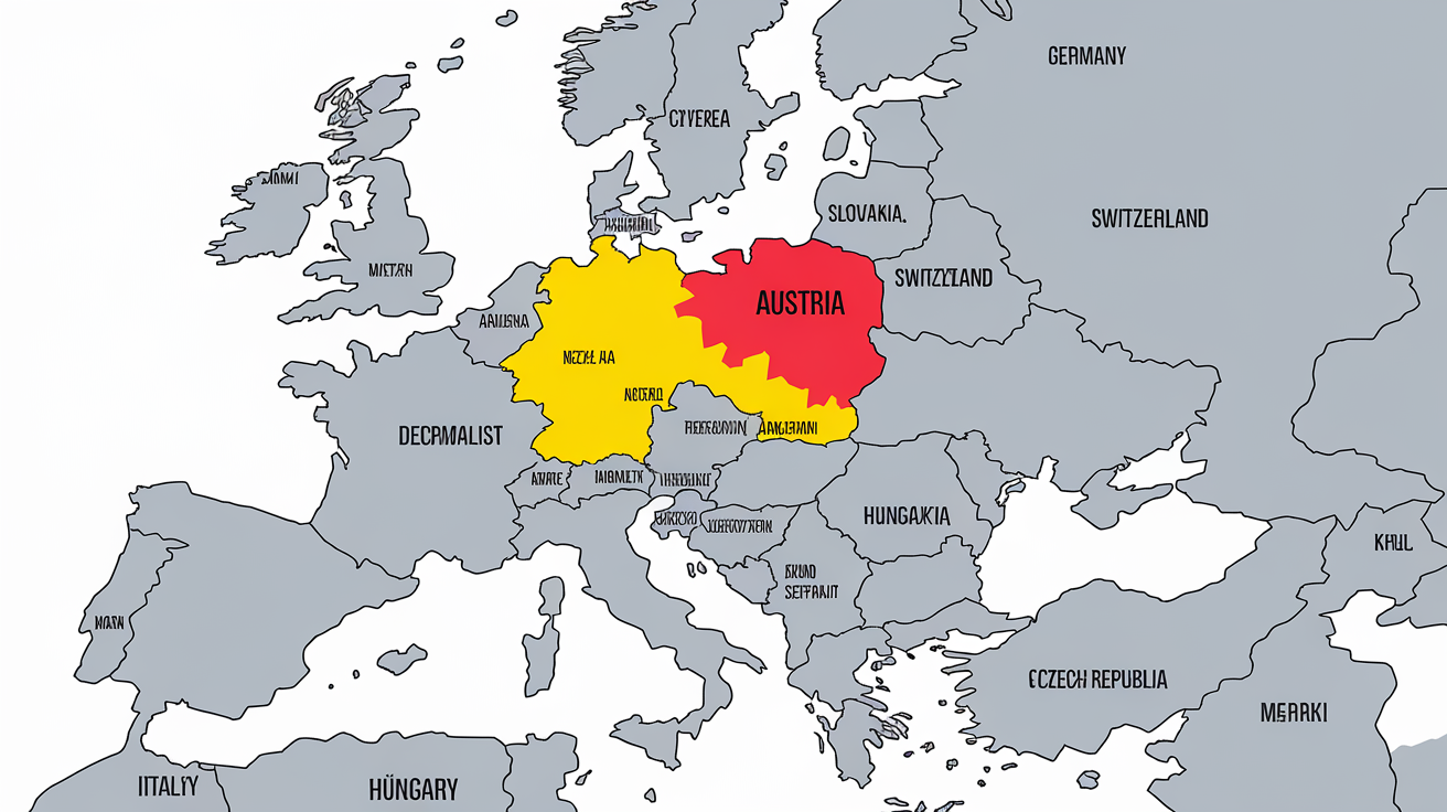 Carte stylisée de l'Europe centrale avec l'Autriche en couleur et frontières voisines visibles