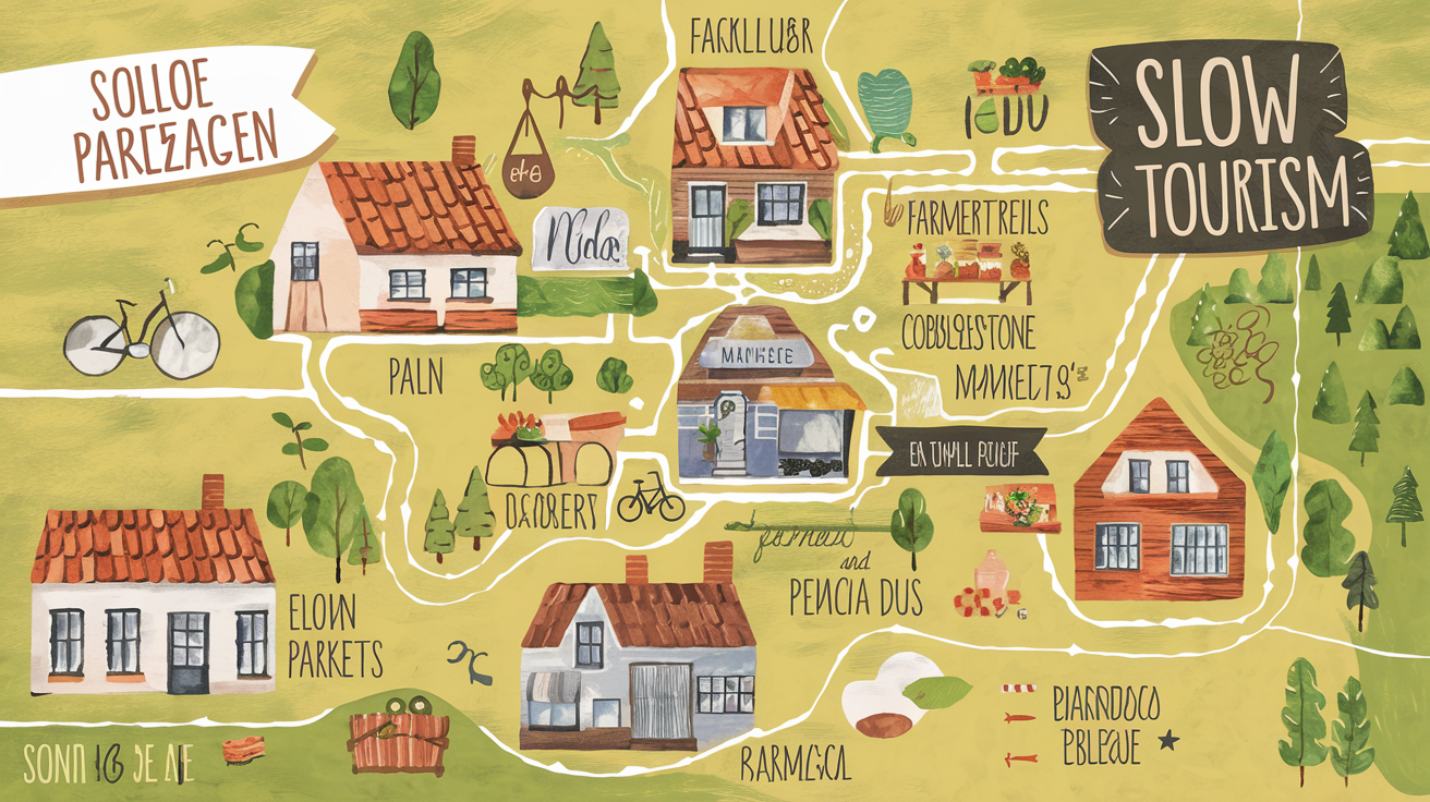 Carte illustrant des petites villes et villages authentiques pour le slow tourisme.