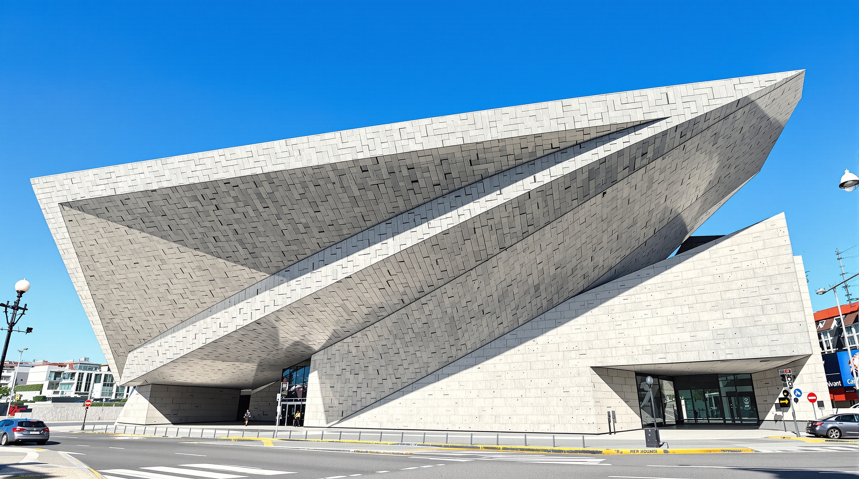 Vue extérieure de la station Casa da Musica à Porto, architecture contemporaine par Rem Koolhaas.