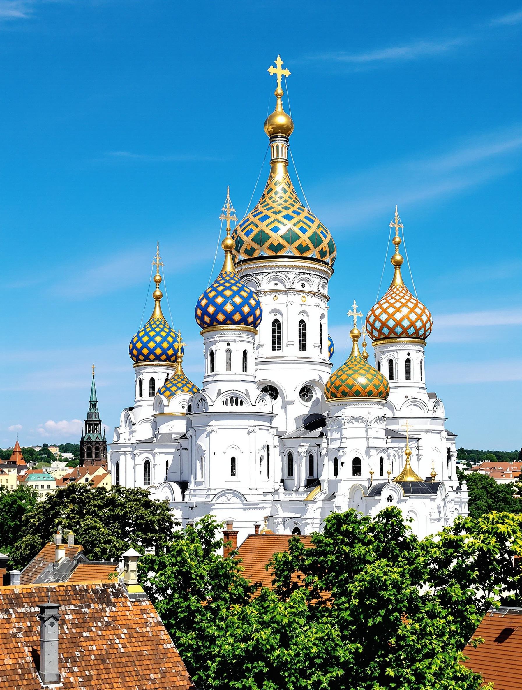 Cathédrale Alexandre Nevsky à Tallinn avec ses dômes en bulbe sur fond de ciel bleu