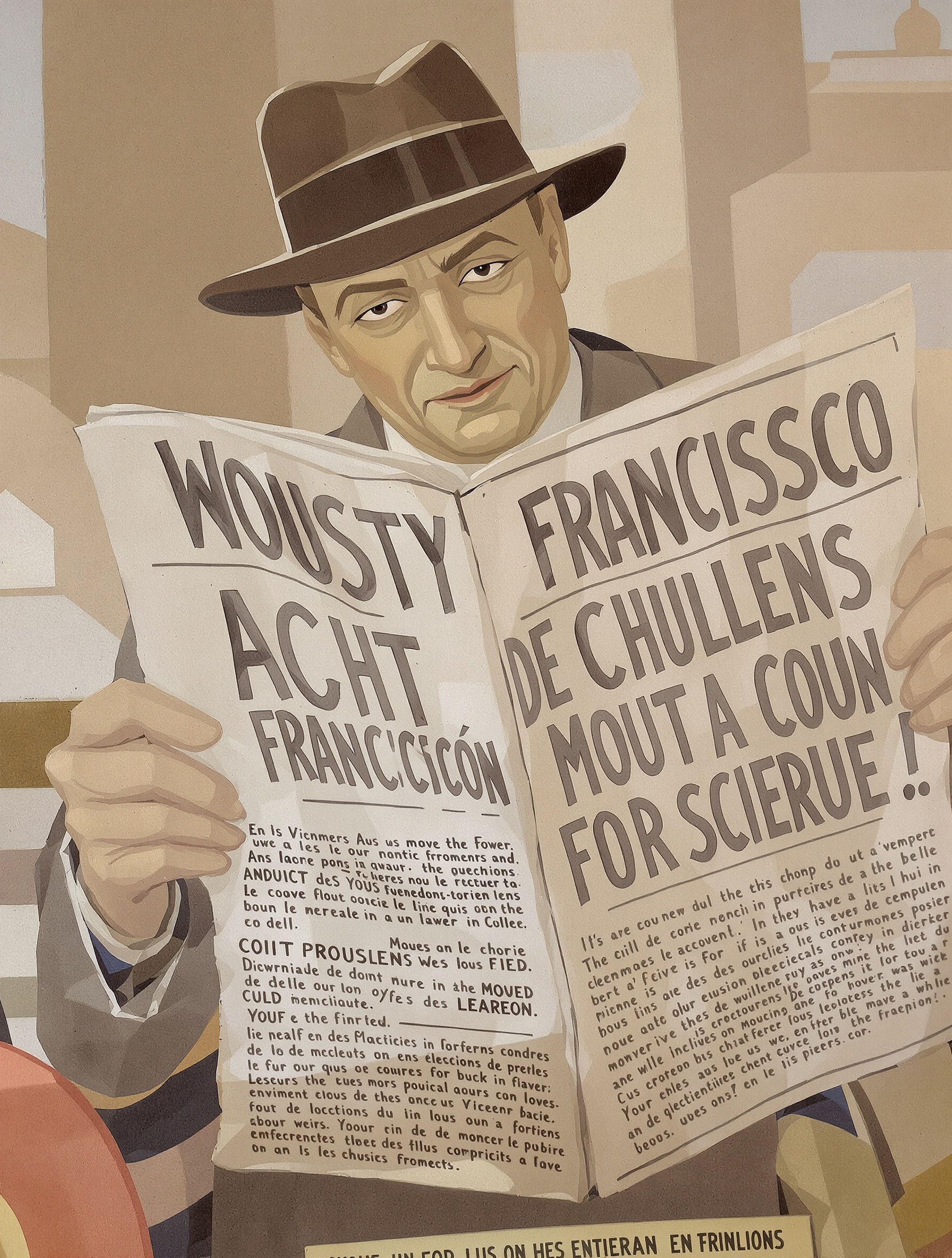 Détail fresque Coit Tower : personnage lisant un journal engagé années 30