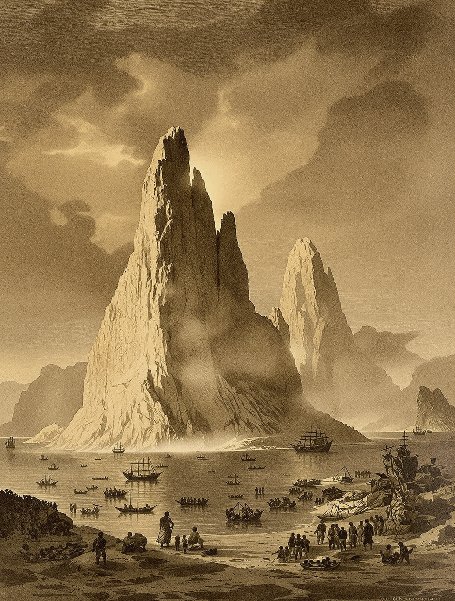 Représentation artistique des Colonnes d'Hercule, symbolisant le Rocher de Gibraltar et le Jbel Musa, marquant la fin du monde connu dans l'Antiquité.