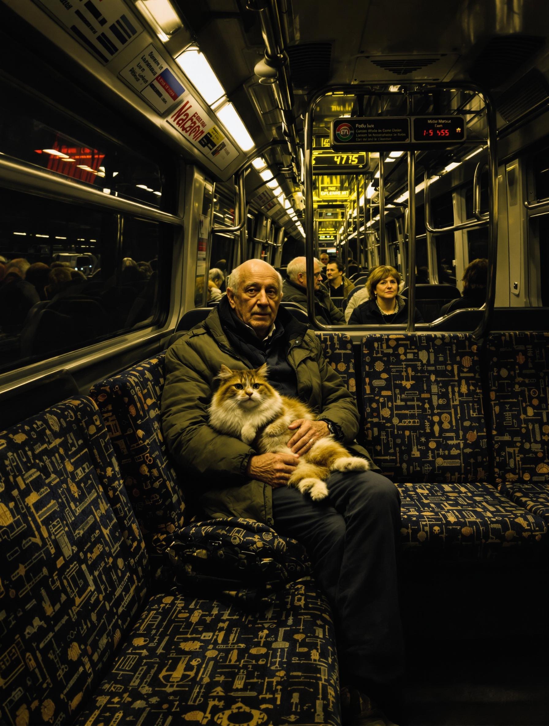 Coupe transversale d’un wagon du Night Tube, sièges moquette à motifs rétro.