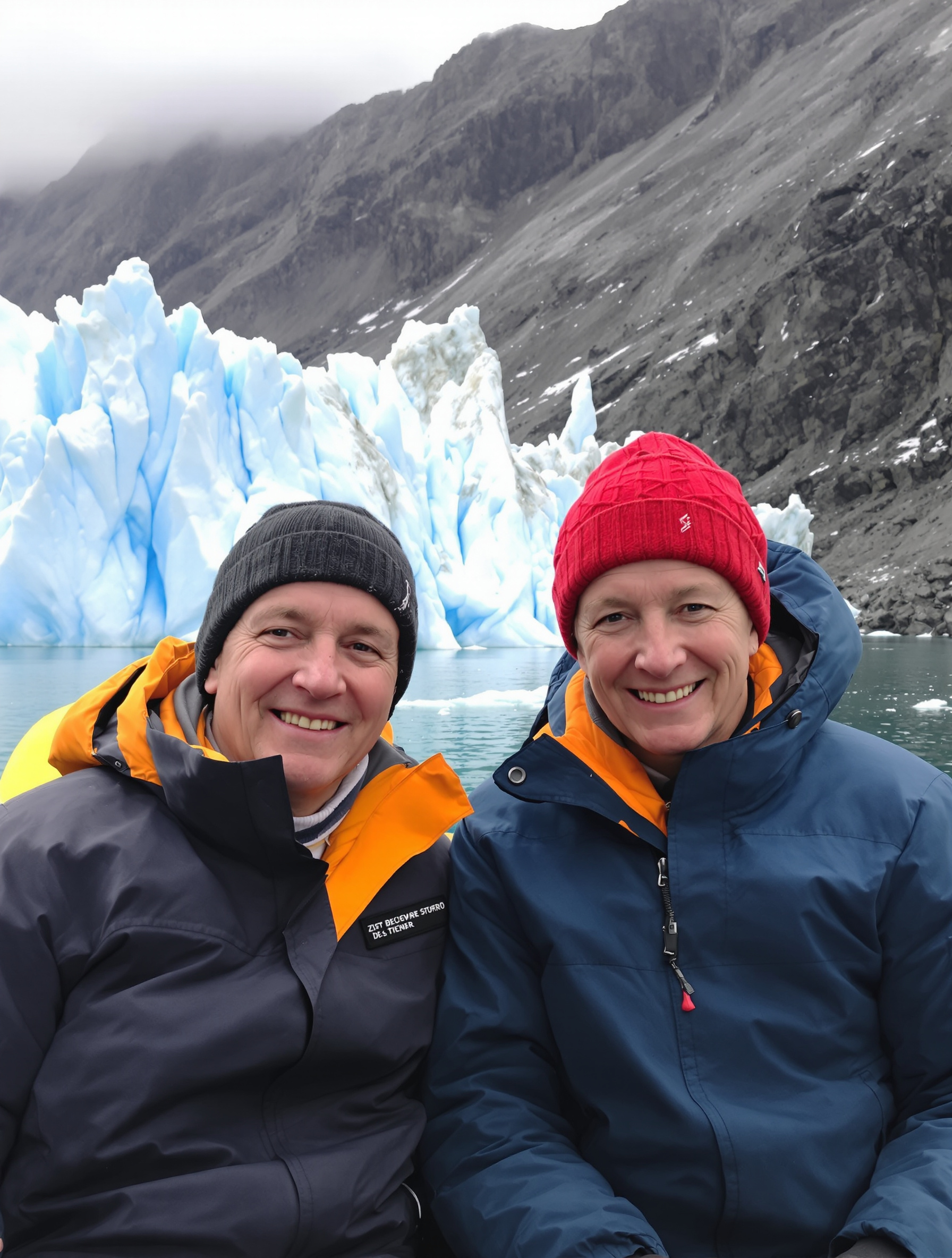 Couple senior à bord d'un Zodiac en Patagonie