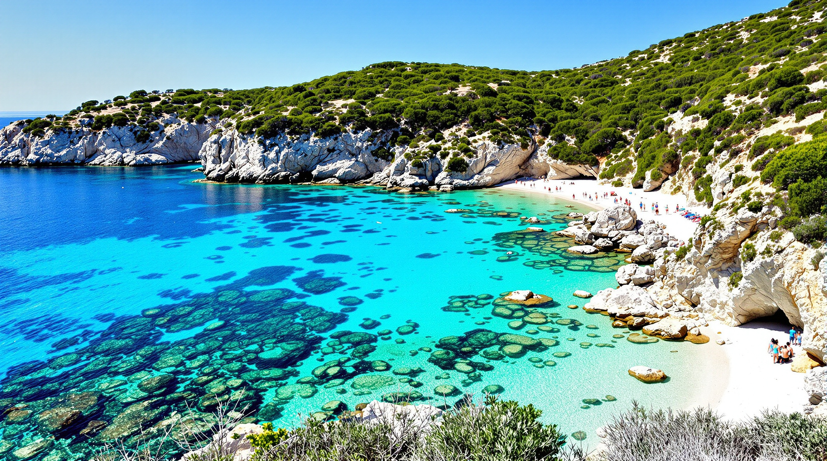 Crique turquoise près de Santa Teresa Gallura en Sardaigne, plage déserte hors saison.