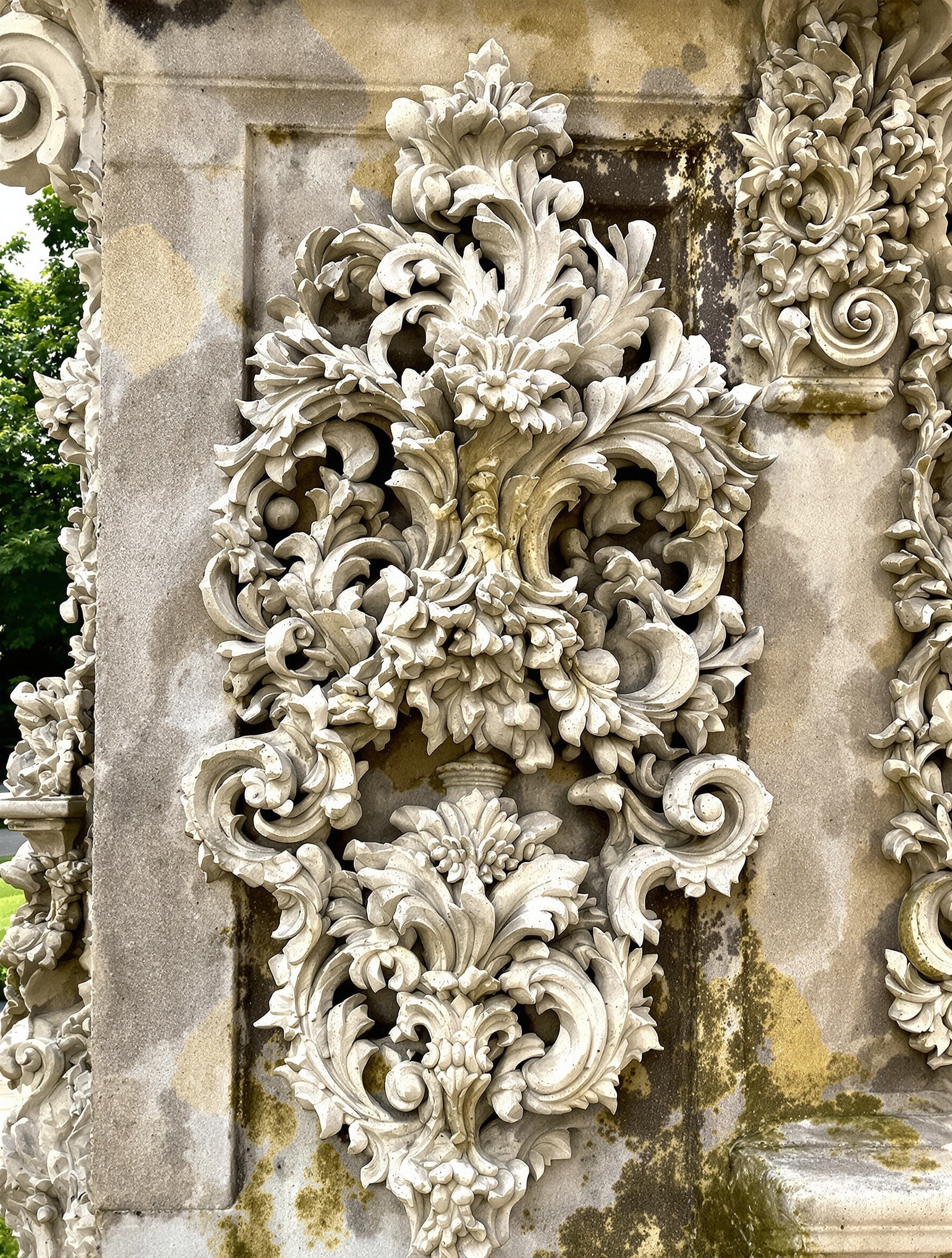 Détail architectural baroque des jardins Wallenstein