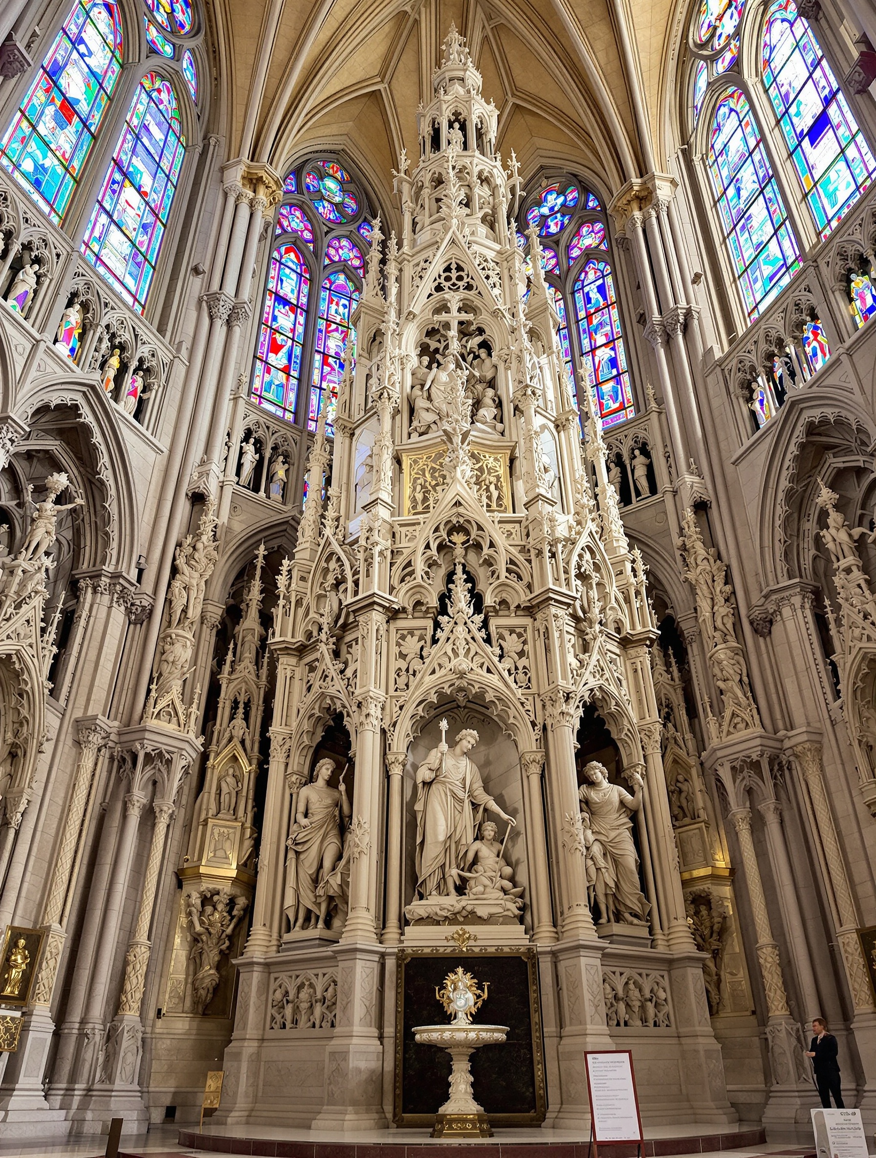 Détail de la Chapelle des Bourbons, chef-d'œuvre du gothique flamboyant à la cathédrale Saint-Jean de Lyon, où la pierre ressemble à une dentelle sculptée, témoignage du faste des archevêques lyonnais.