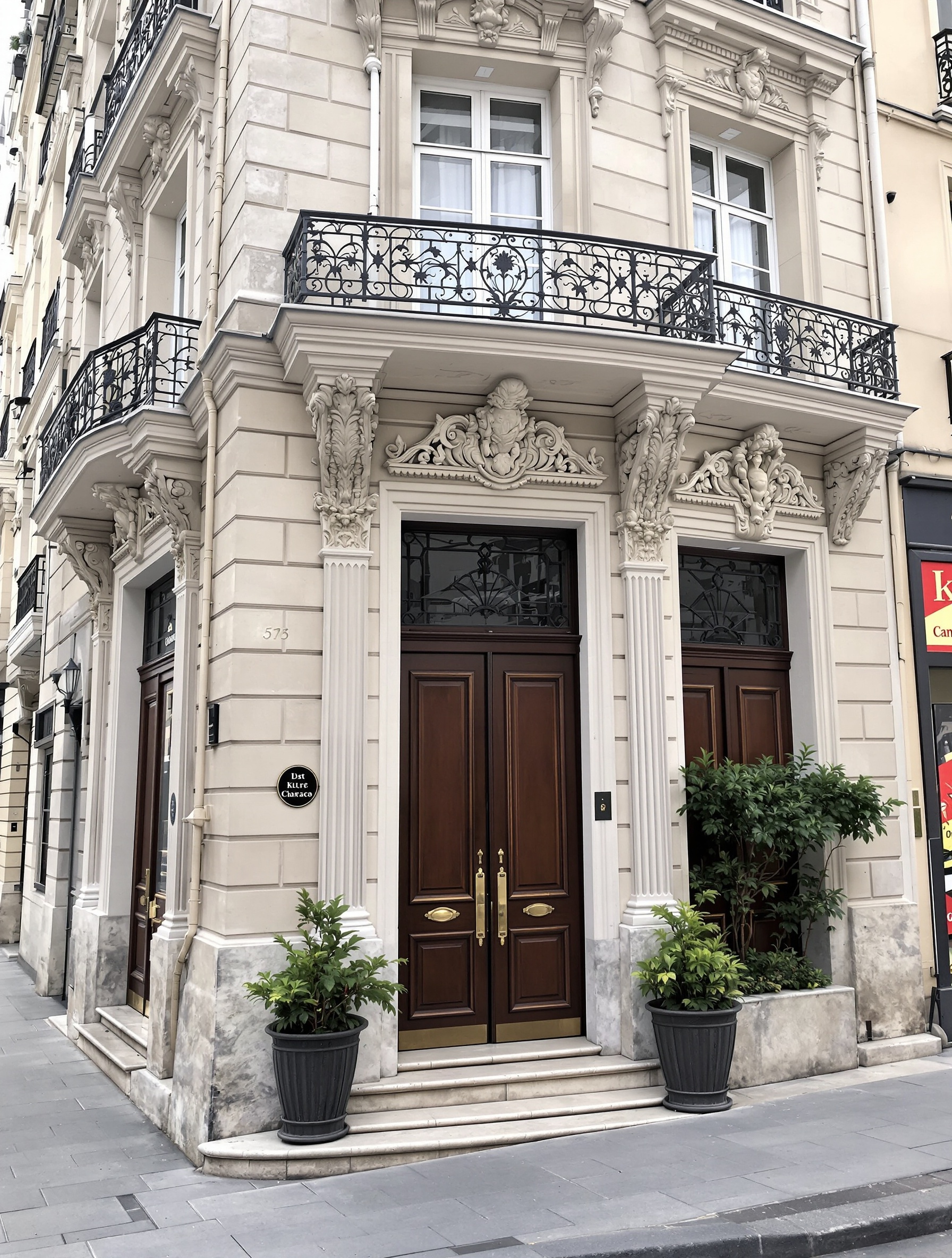 Entrée d'un immeuble haussmannien discret à Paris
