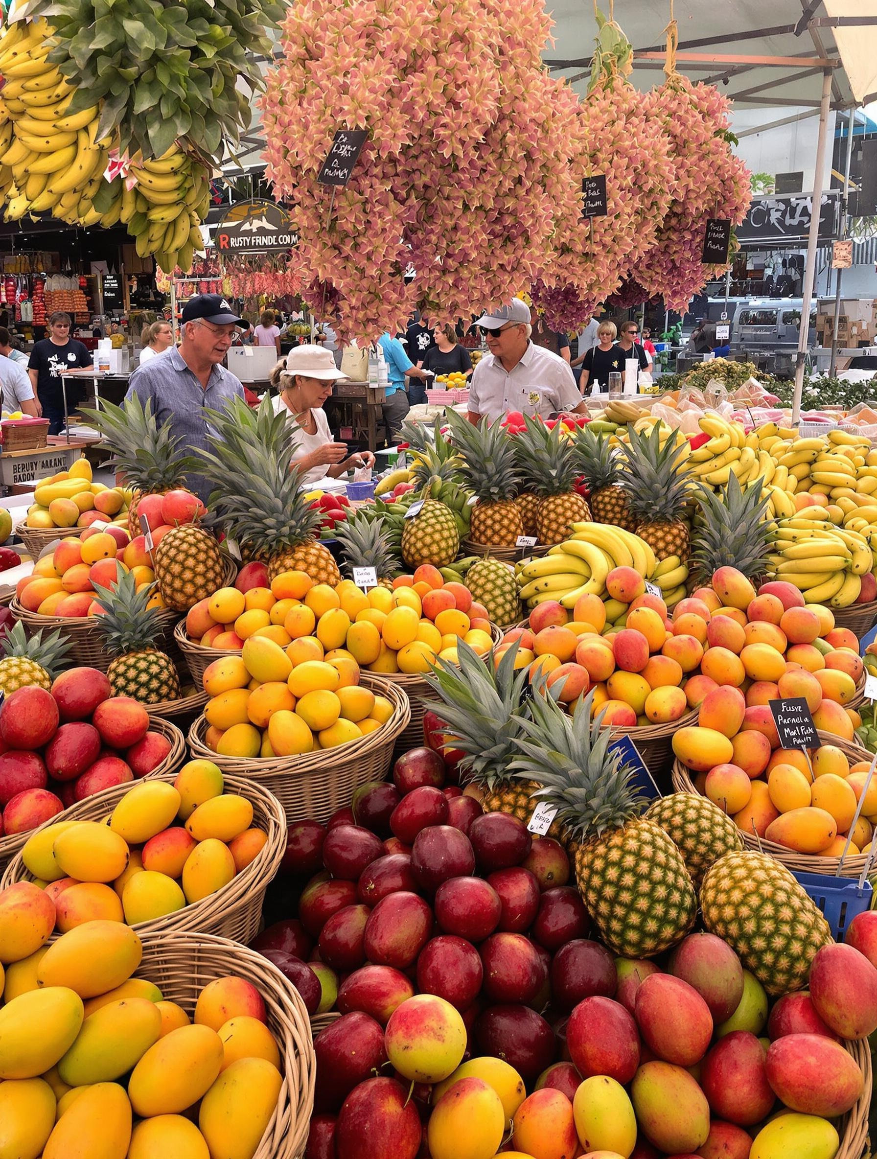 Étal de mangues juteuses au Rusty's Market à Cairns