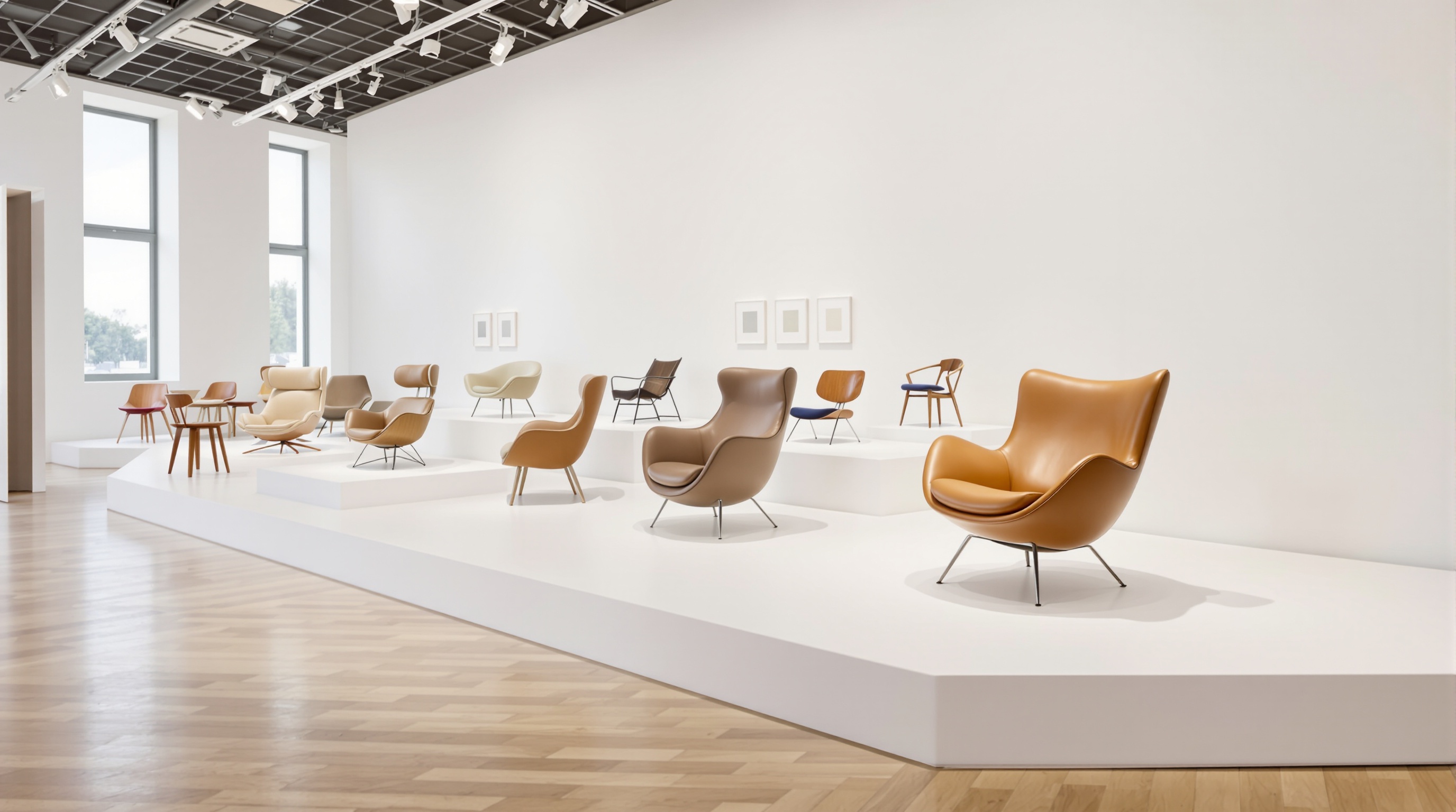 Exposition au Designmuseum Danmark montrant une série de chaises iconiques du design danois.