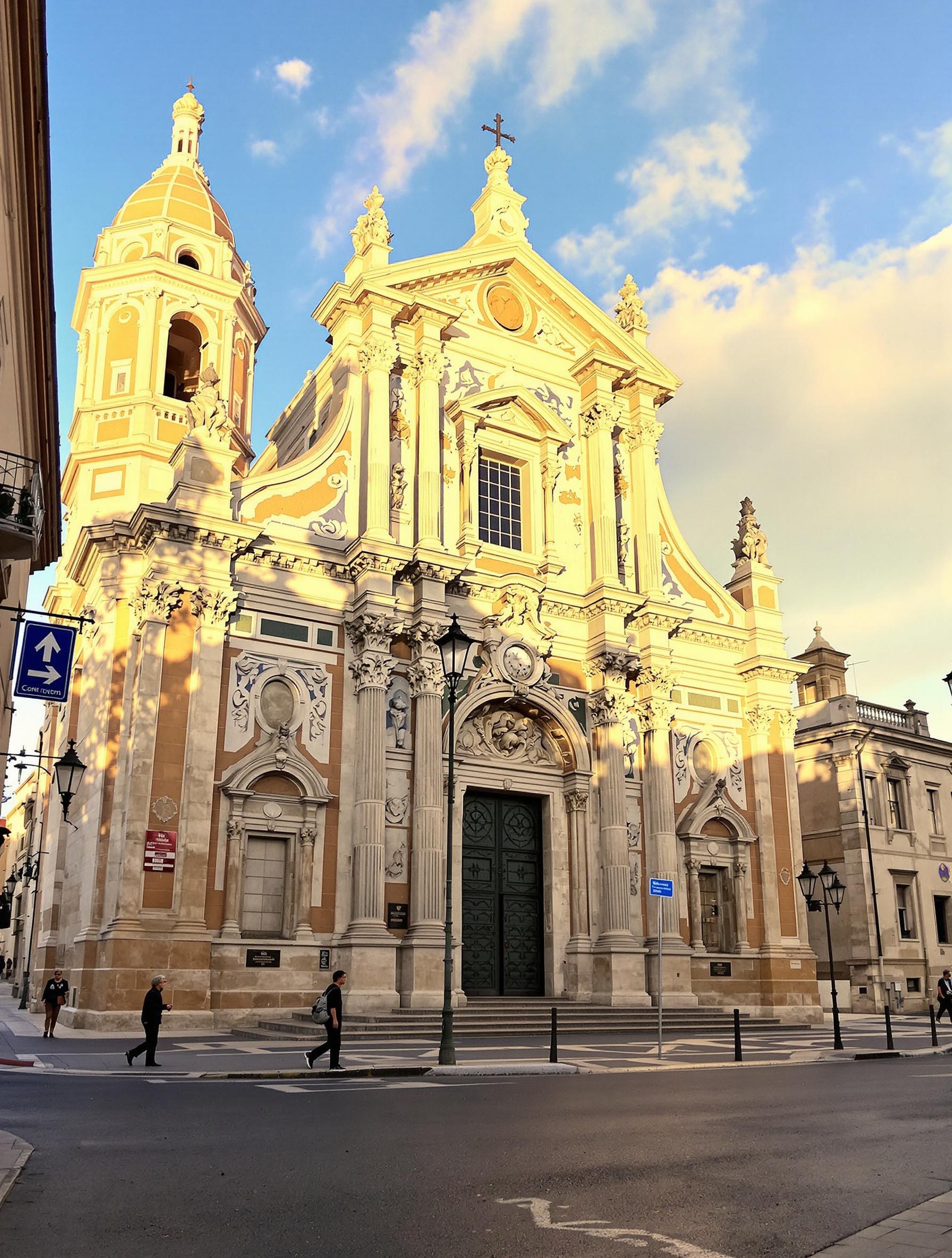 Façade baroque de la Cathédrale de Noto dans la lumière chaude du soir