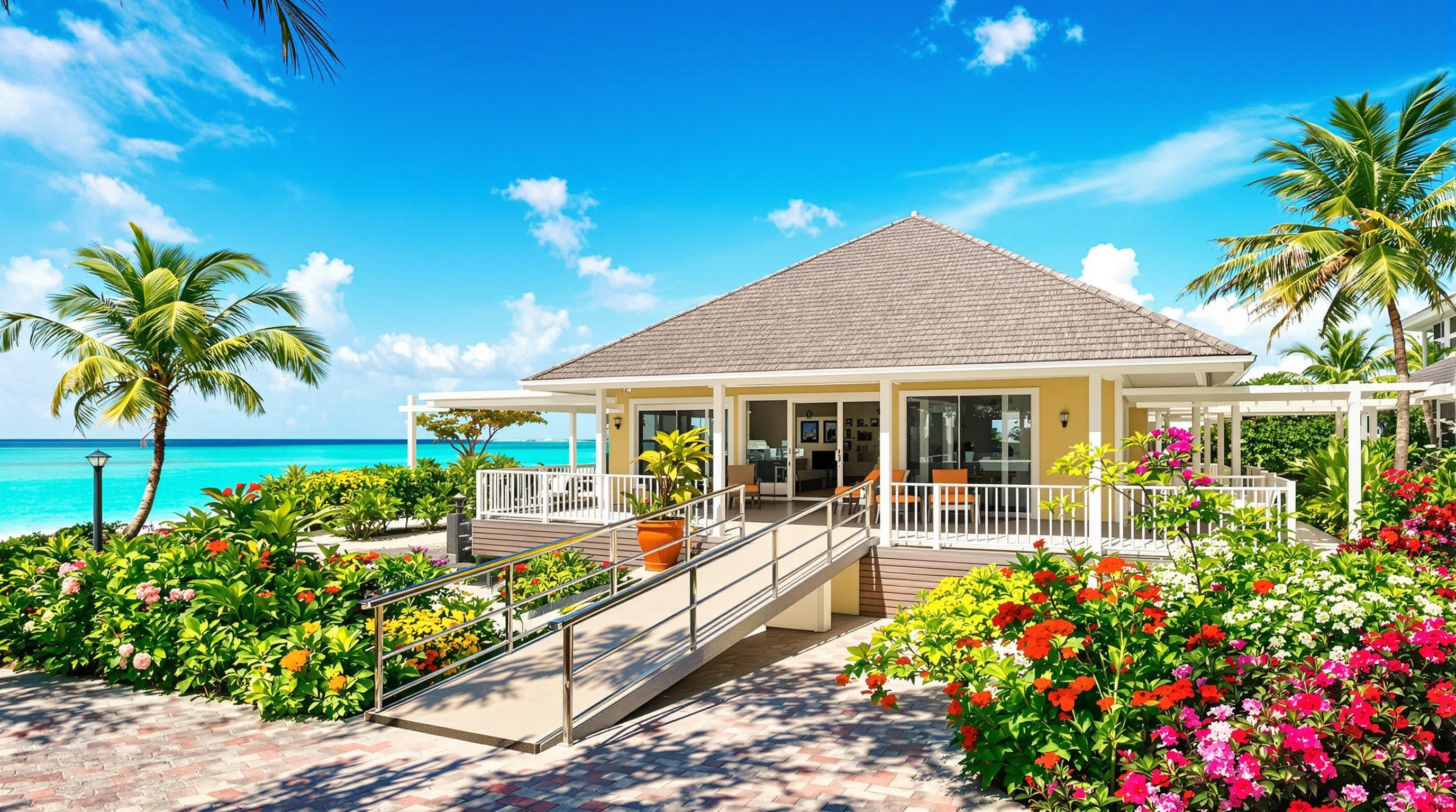 Façade d’un bungalow accessible PMR en bord de mer à l’île Maurice