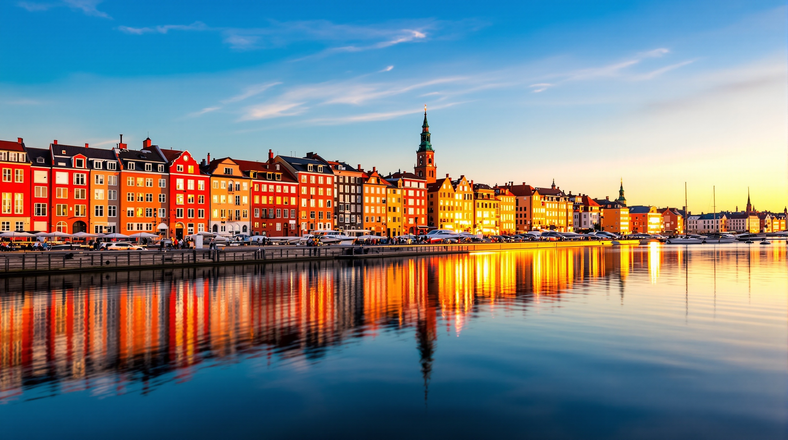 Les façades colorées de Gamla Stan, le cœur historique de Stockholm, se reflétant dans l'eau.
