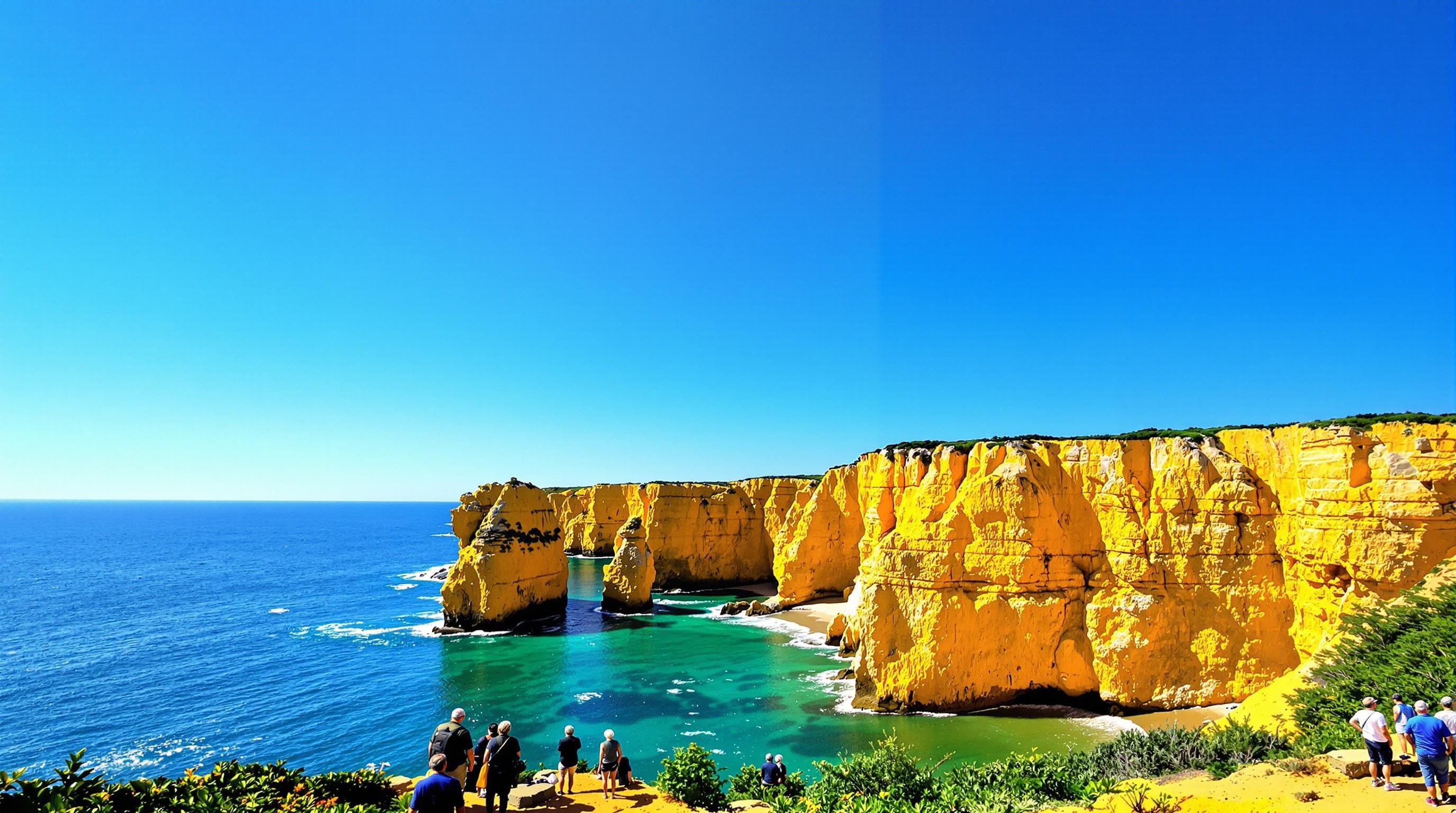 Falaises ocres de Ponta da Piedade baignées de lumière dorée