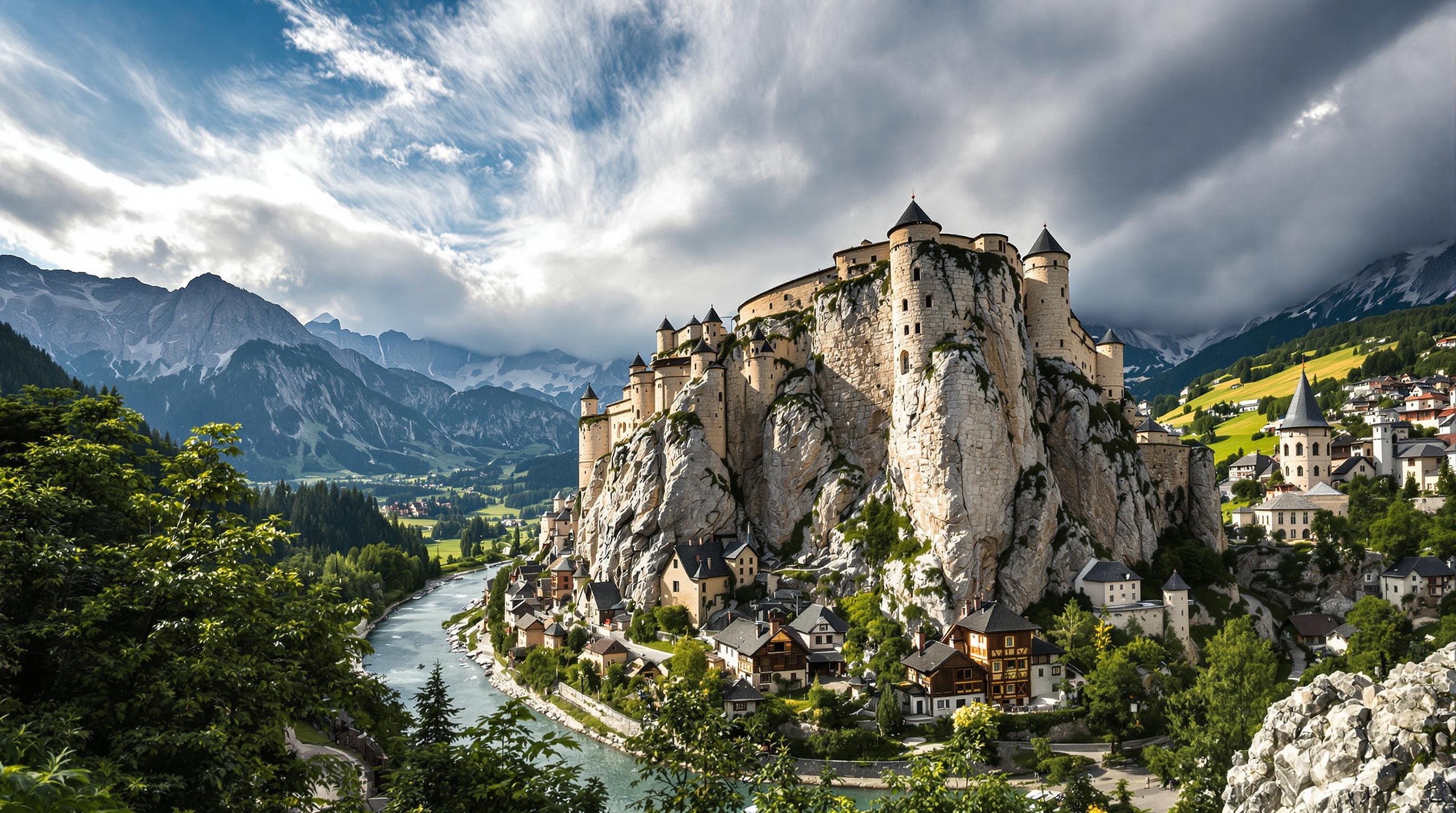 Fort de Bard perché sur un promontoire rocheux au-dessus de la Doire Baltée.