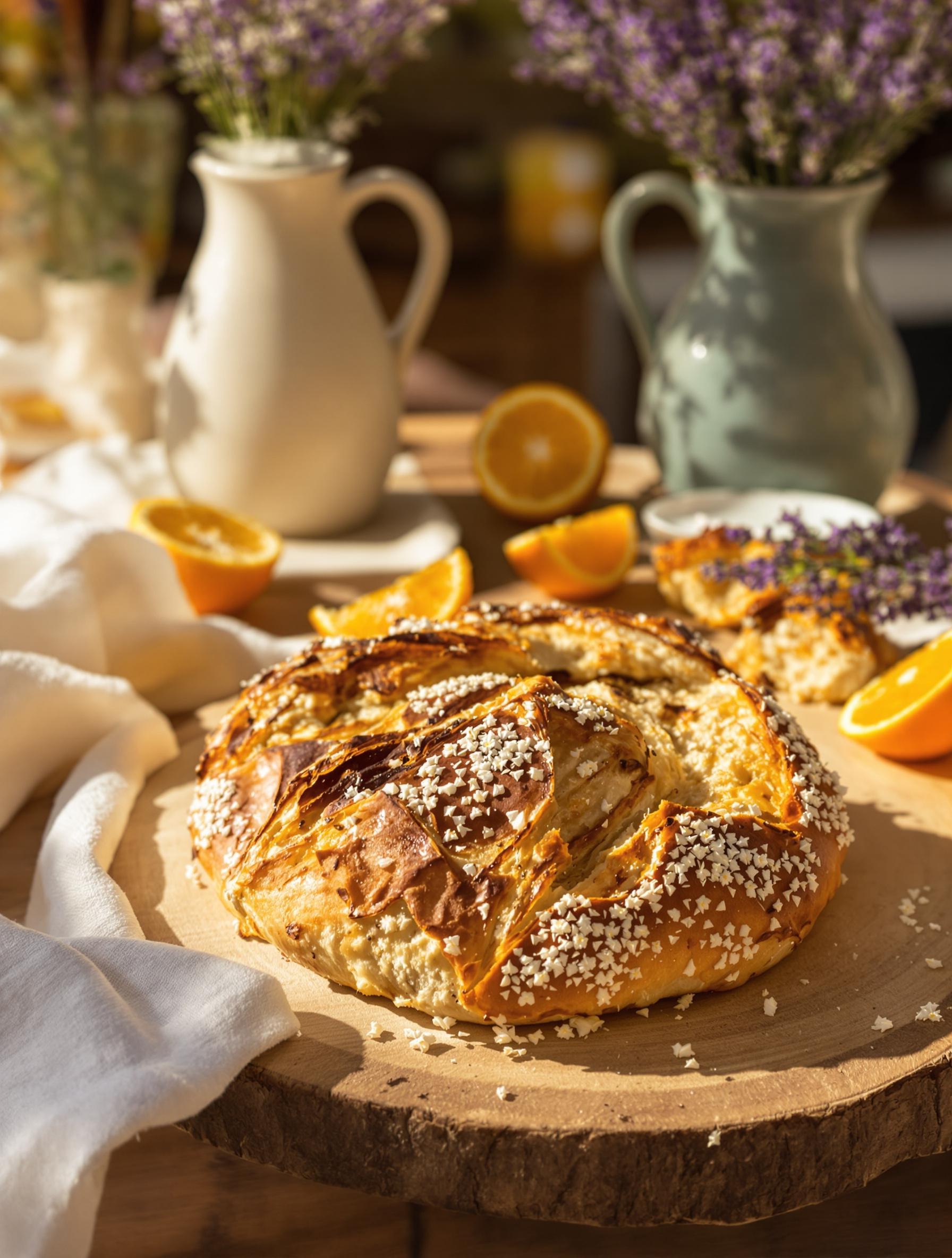 Fougasse camarguaise à la fleur d'oranger sur une table rustique