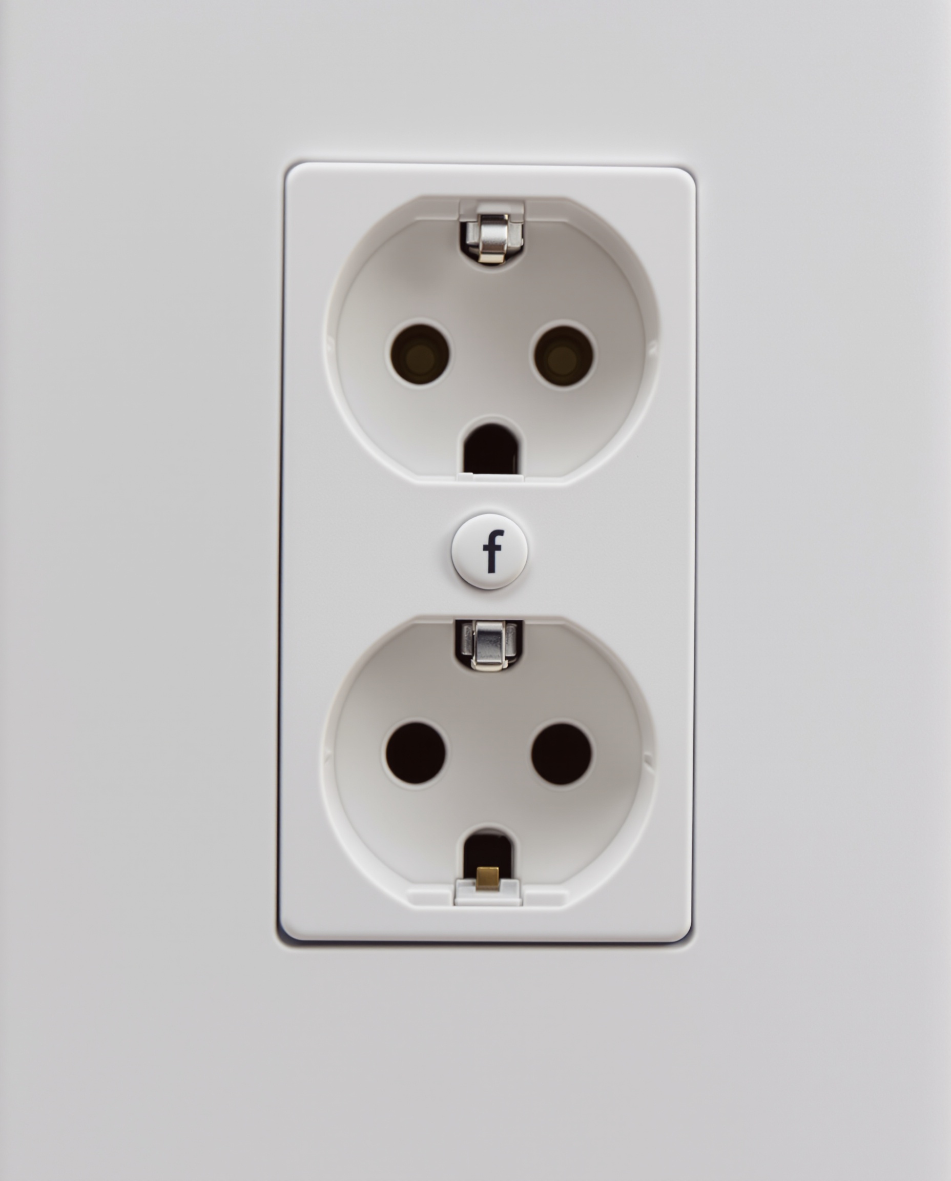 Prise murale type F Schuko en gros plan avec broches et languettes de terre
