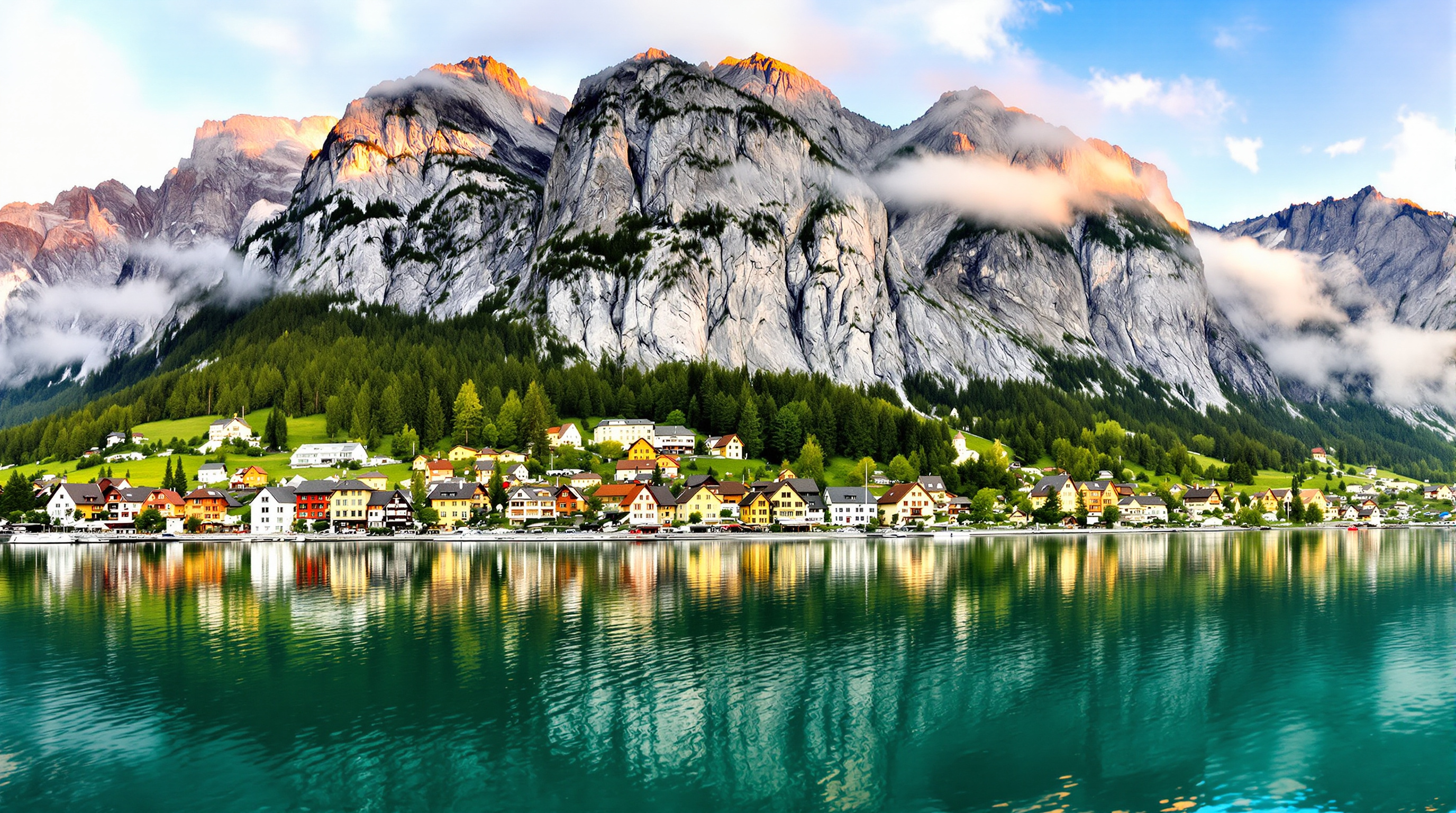 Village de Hallstatt en Autriche entre lac alpin et montagnes, typique des paysages autrichiens