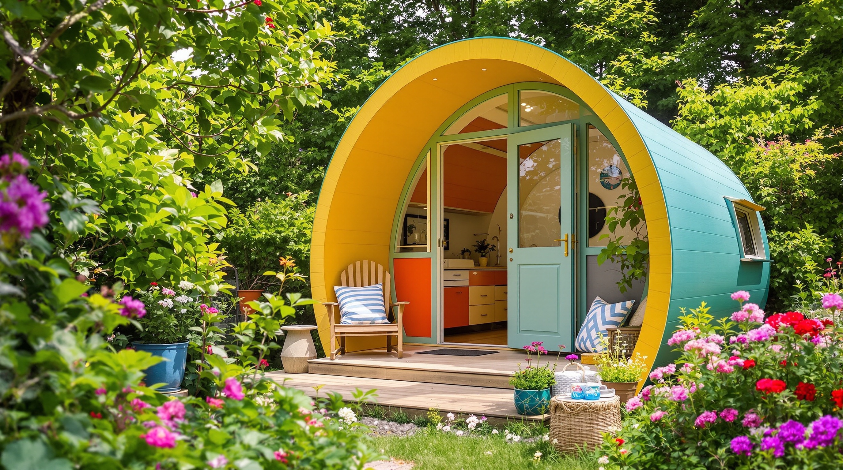 Exemple d'un hébergement insolite en camping à Amsterdam, offrant une expérience unique et confortable pour les voyageurs seniors.