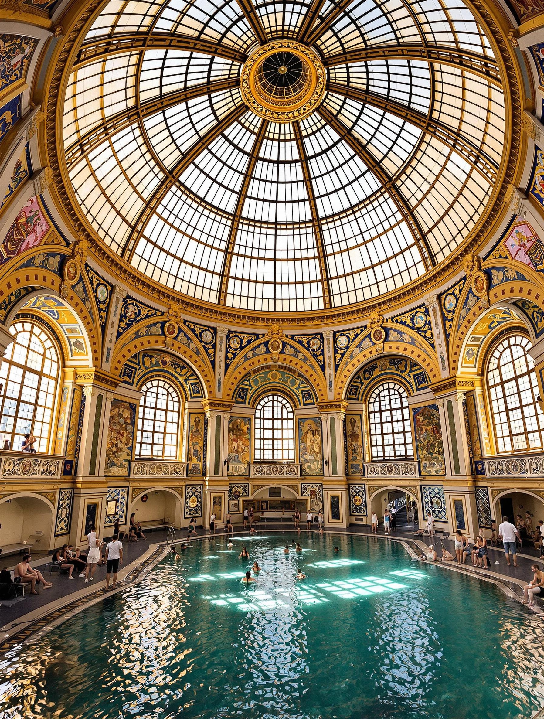 Intérieur des Bains Gellért avec mosaïques Zsolnay.