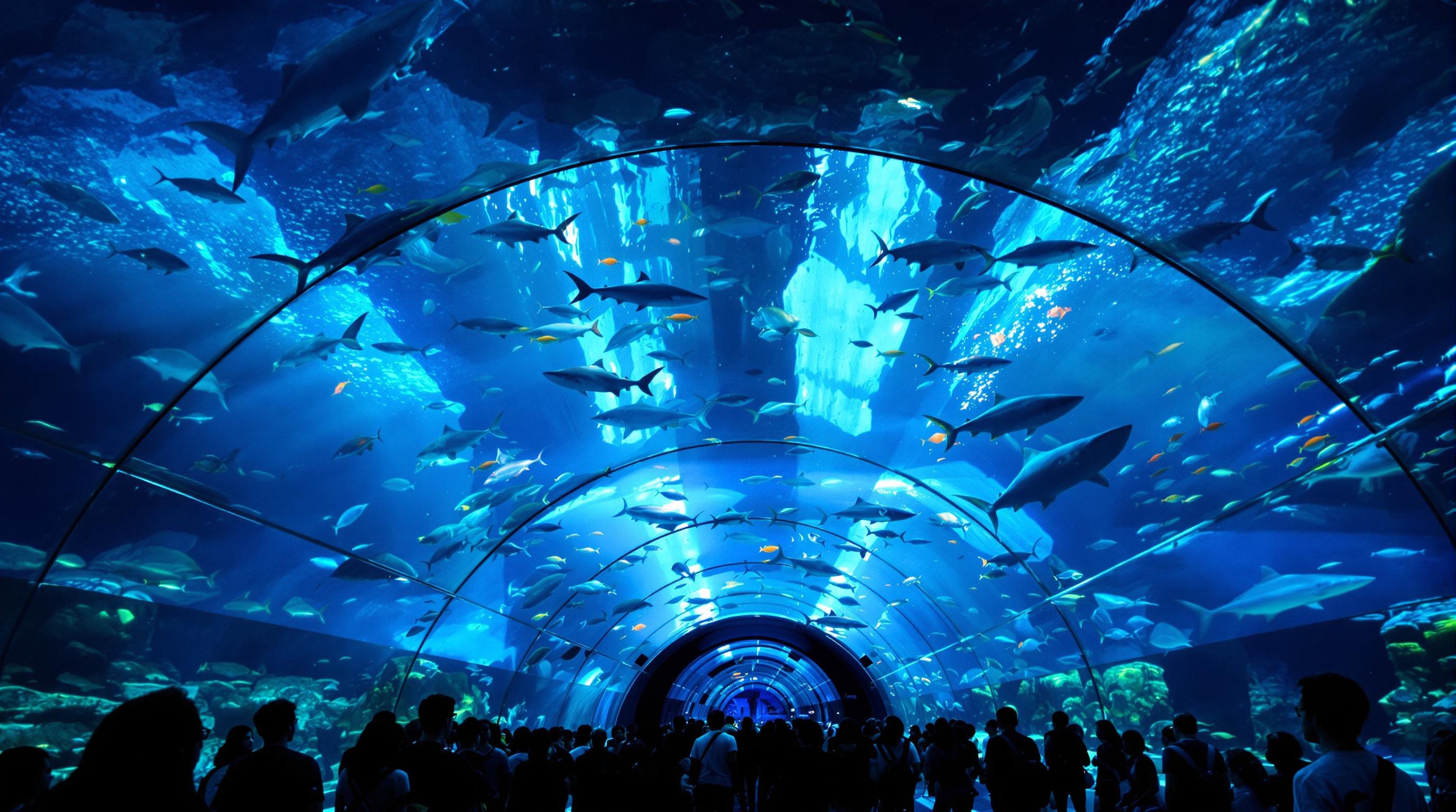 Vue intérieure du Grand Aquarium avec le tunnel des requins.