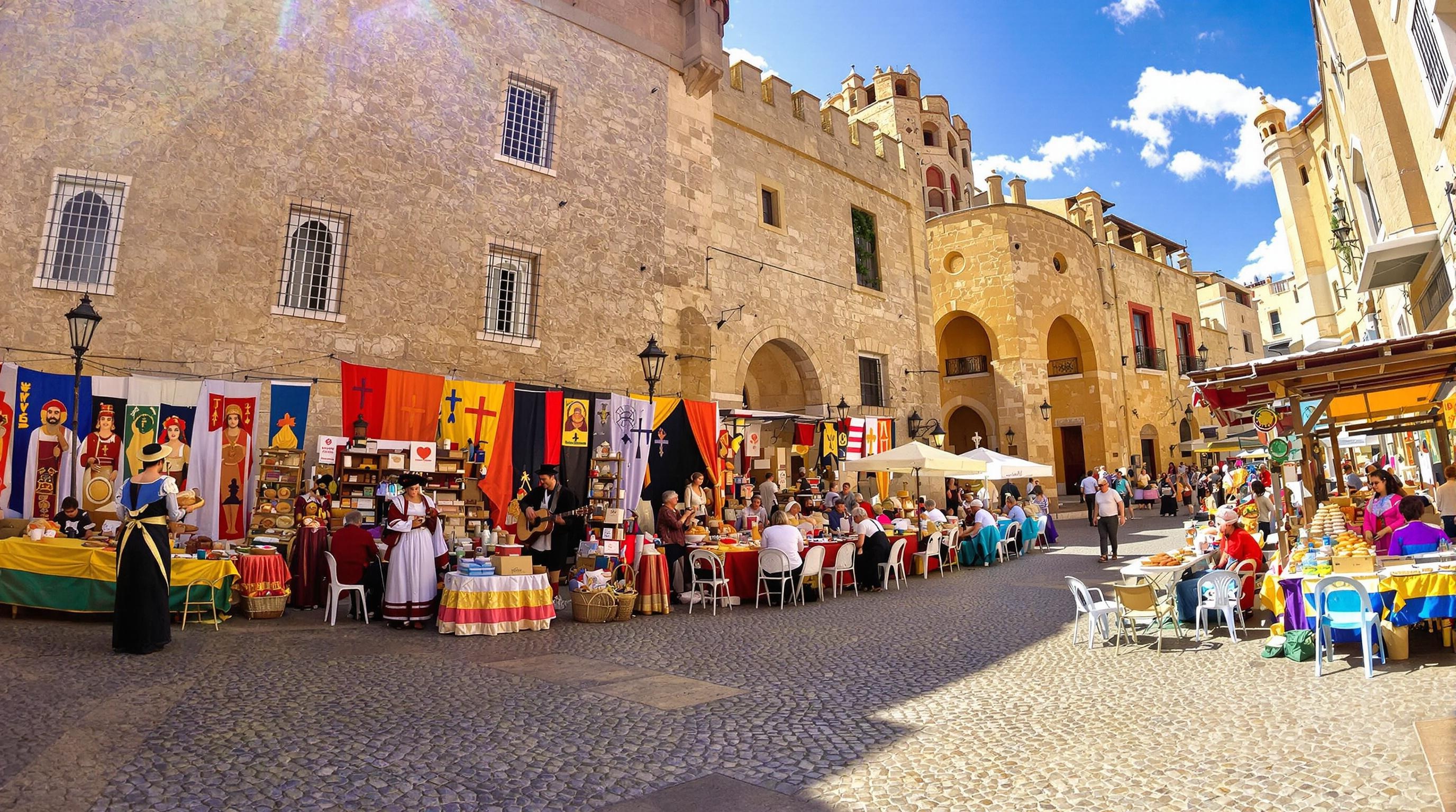 Marché médiéval trois cultures à Cáceres : ateliers et artisans rue pavée