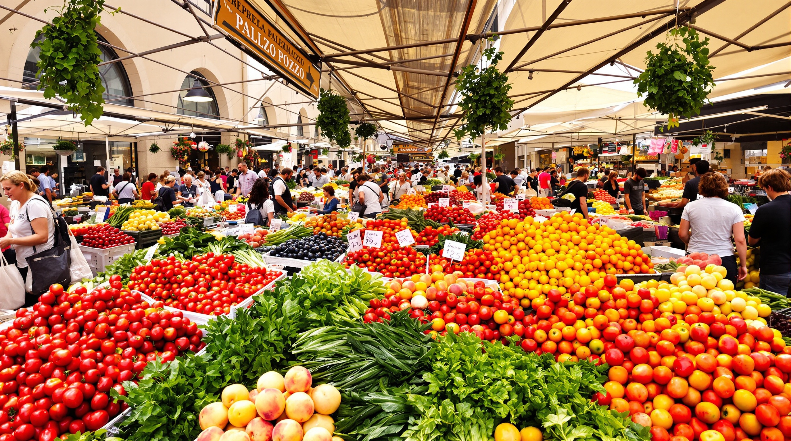 Image du marché de Porta Palazzo Turin foule étals colorés énergie positive