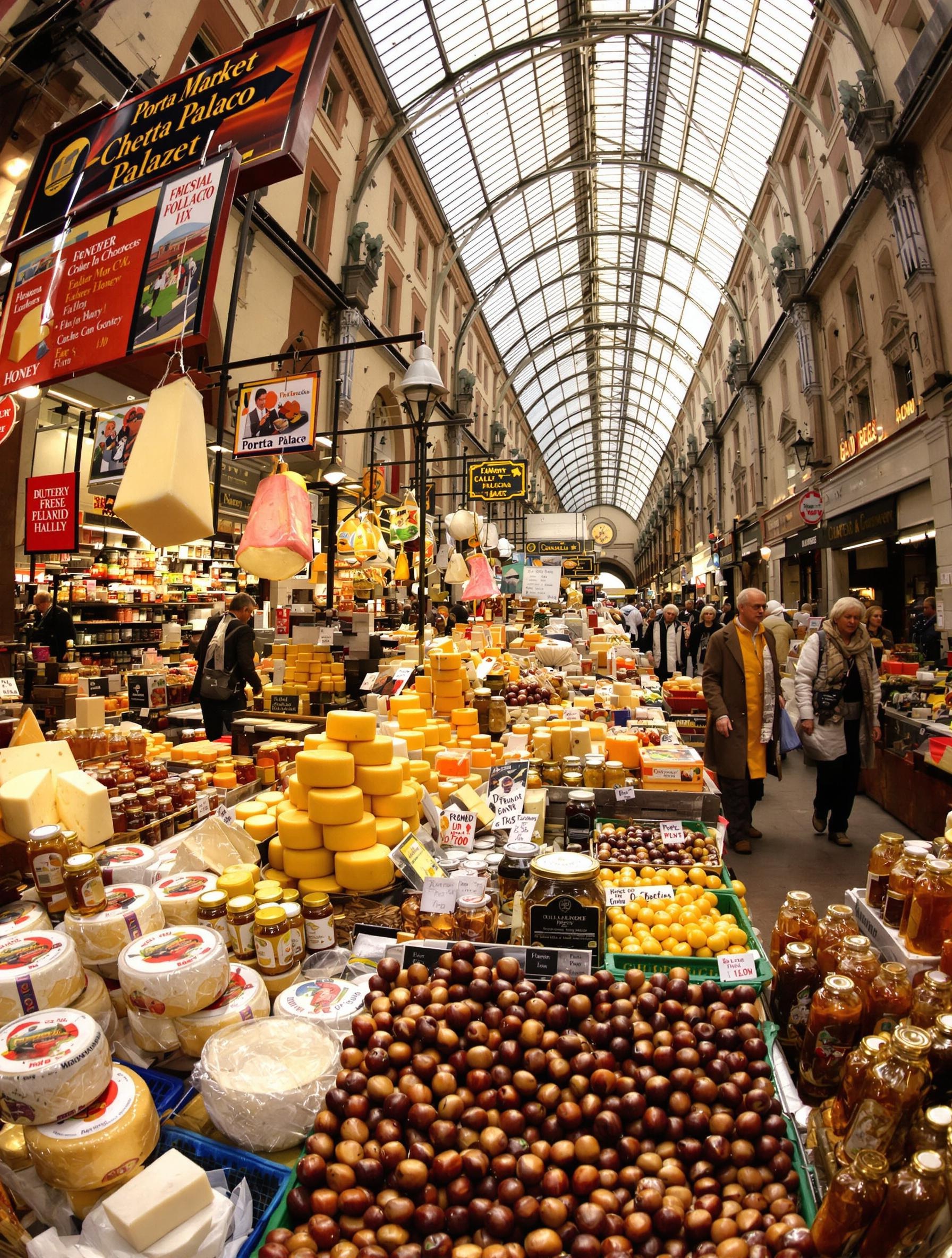 Marché Porta Palazzo : seniors devant étals de fromages et produits locaux