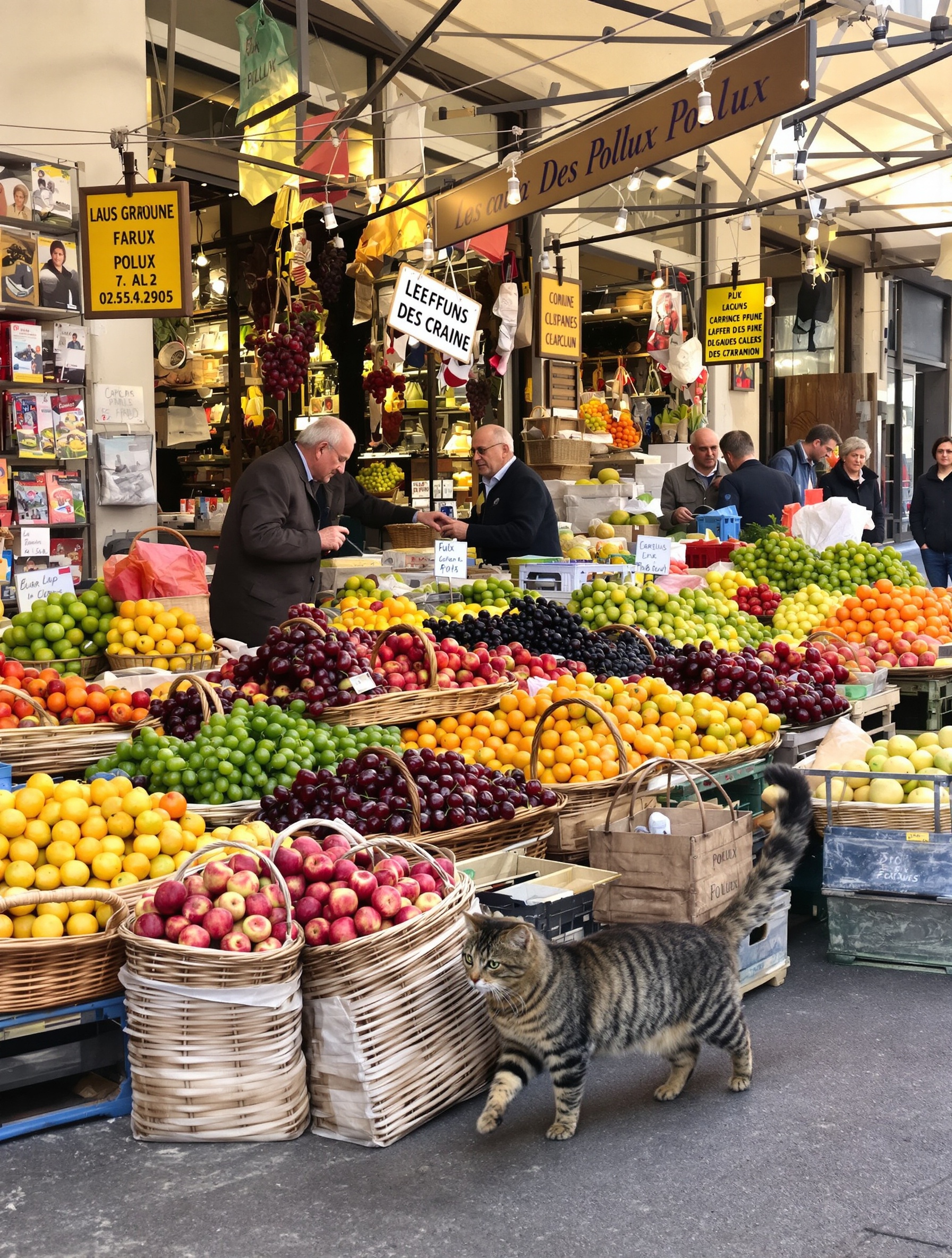 Ambiance authentique d'un marché de Turin le matin avec seniors et Polux
