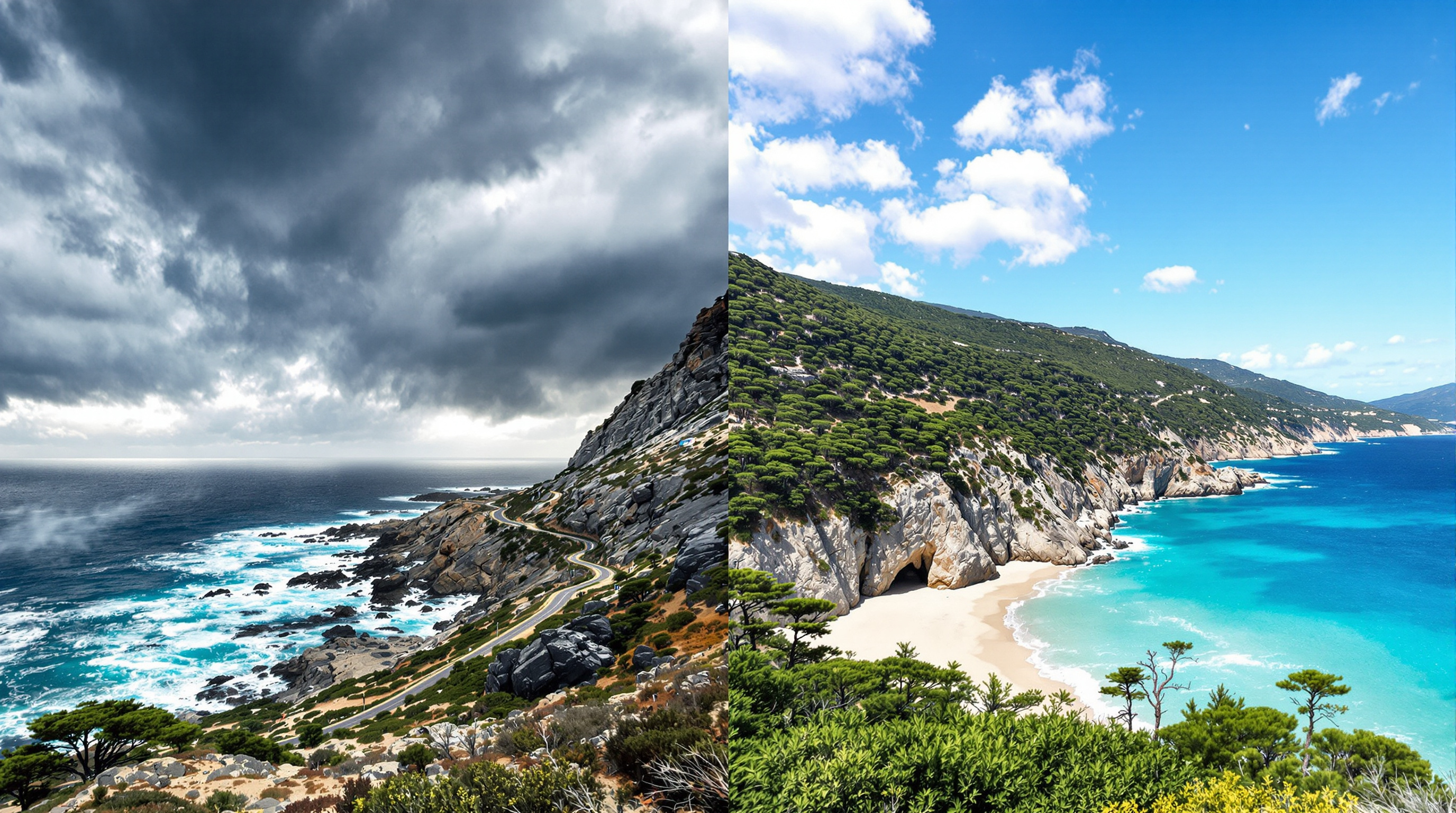 Contraste entre Cap Corse sauvage et plage paradisiaque de Palombaggia.