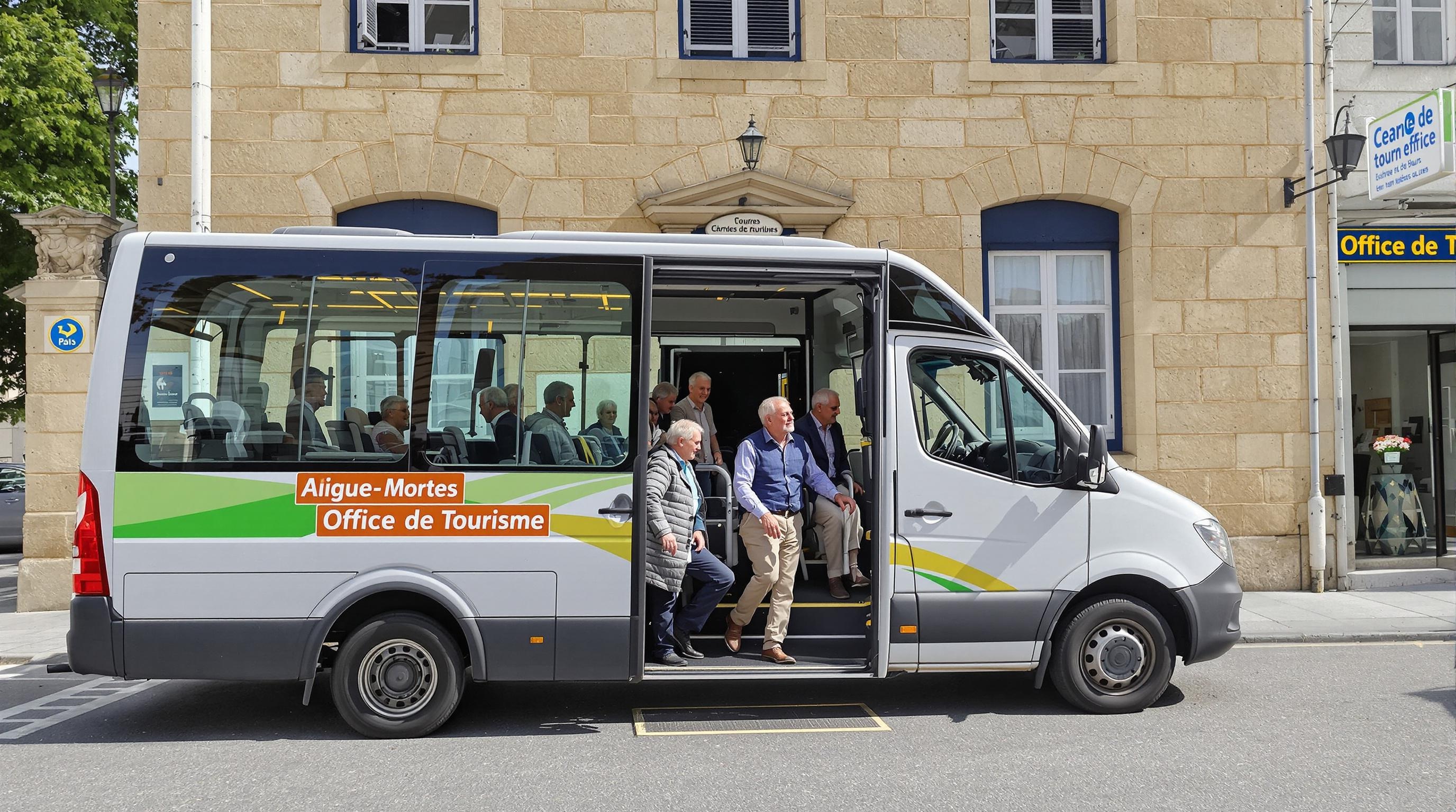 Navette touristique devant l'Office de Tourisme d'Aigues-Mortes