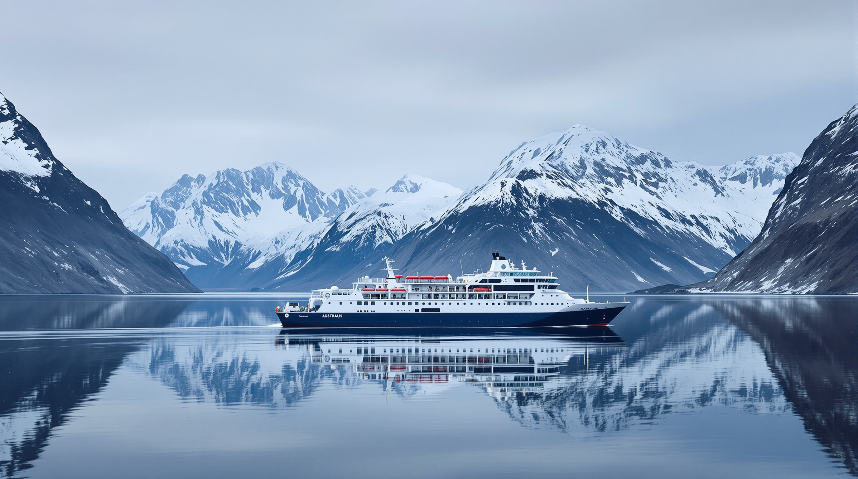 Navire d'expédition Australis naviguant dans un fjord patagonien