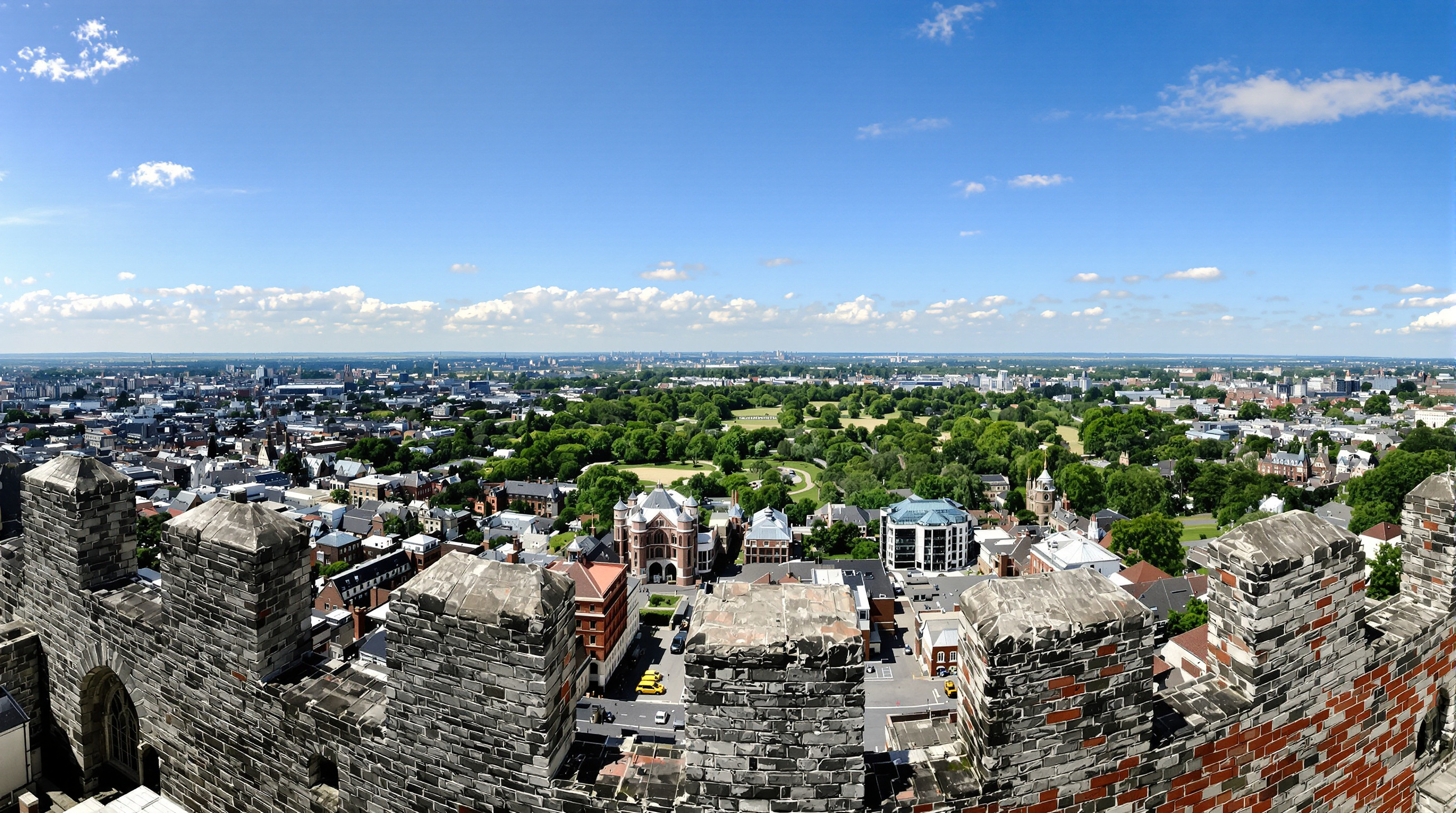 Panorama depuis le sommet du donjon normand : vue sur Cardiff et Bute Park
