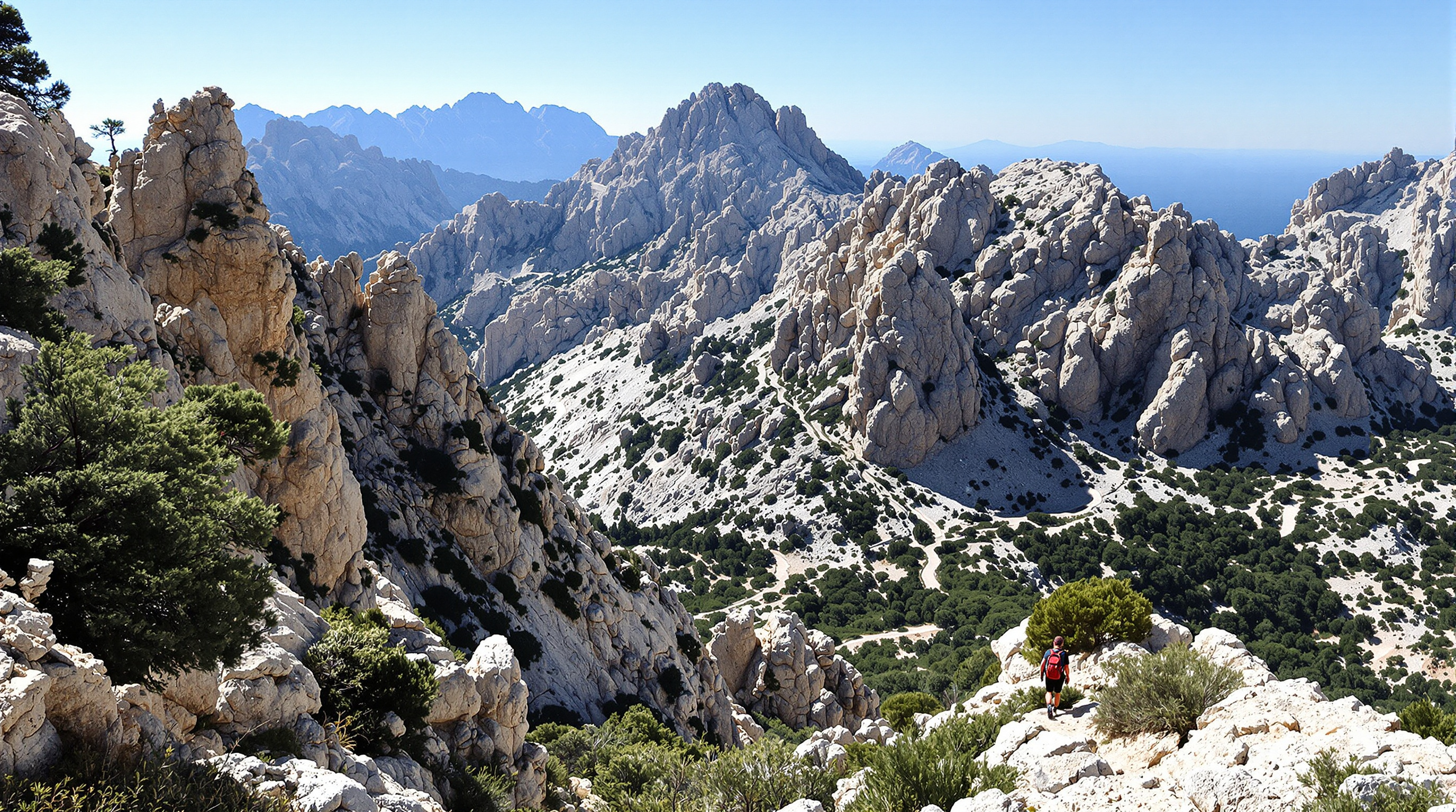 Paysage montagneux du Parc Naturel Régional avec sentier évoquant le GR 20.